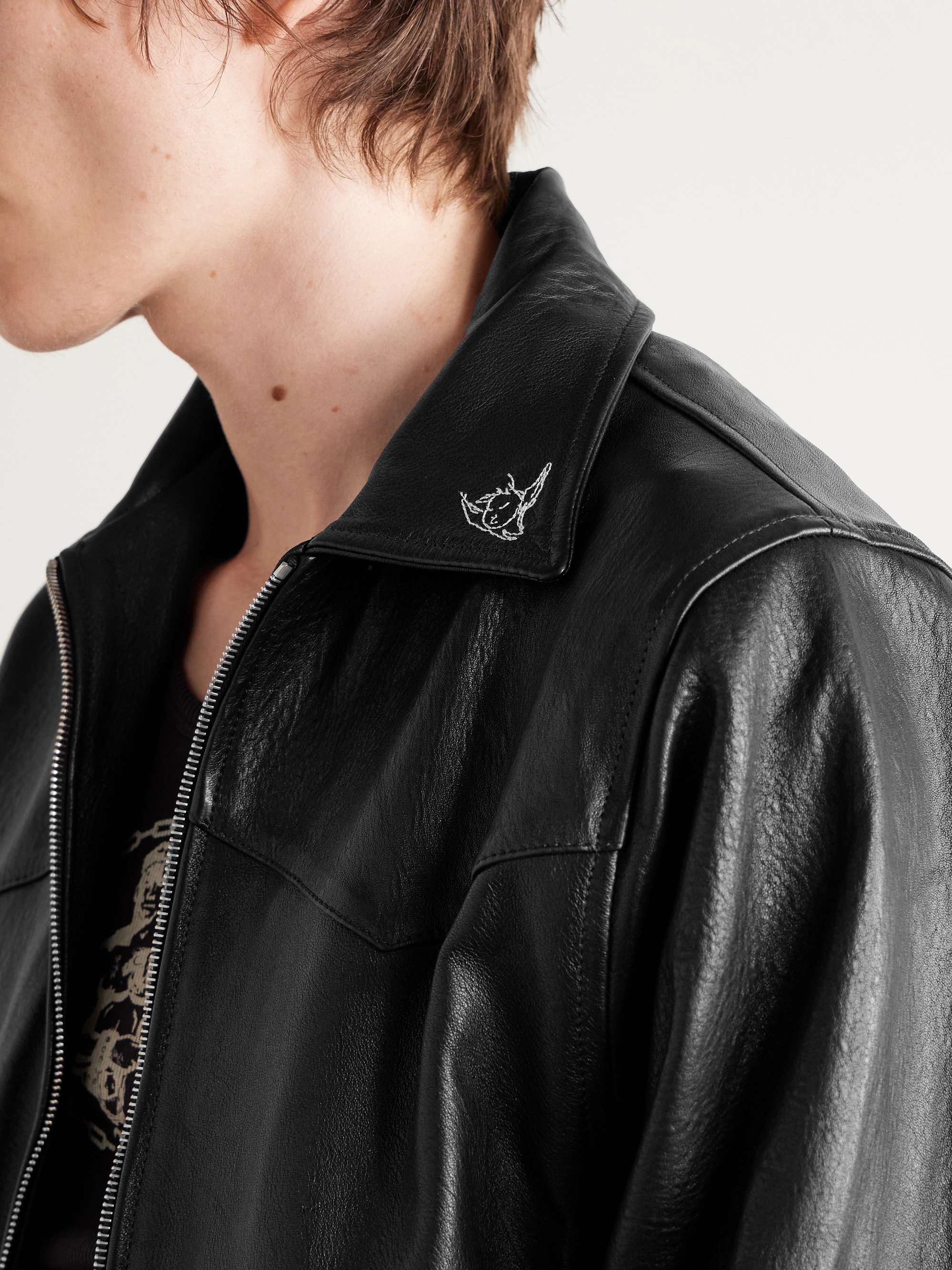 Principe De L'Amour Embroidered Leather Jacket view