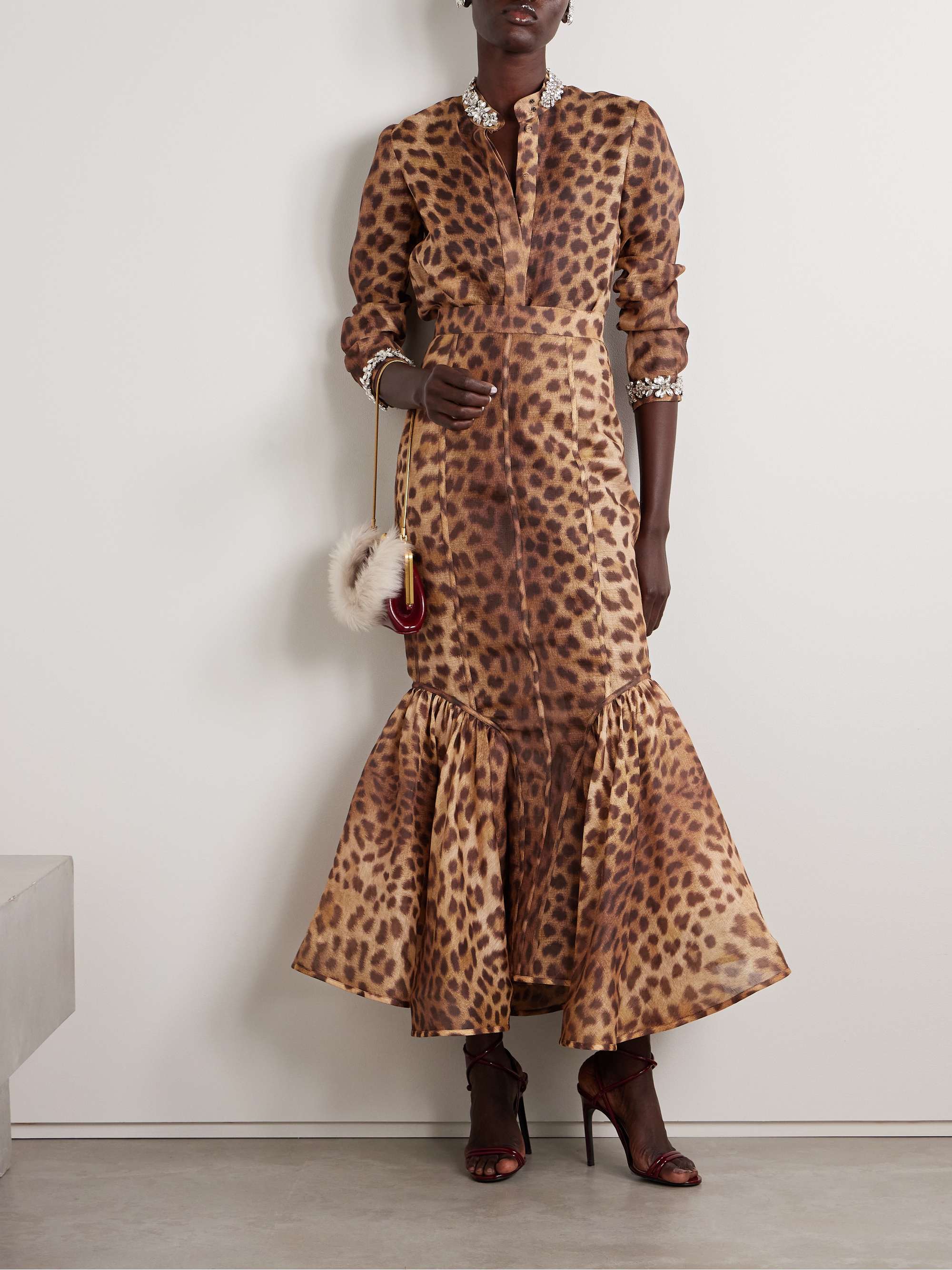 Crush leopard-print linen and silk-blend organza shirt view