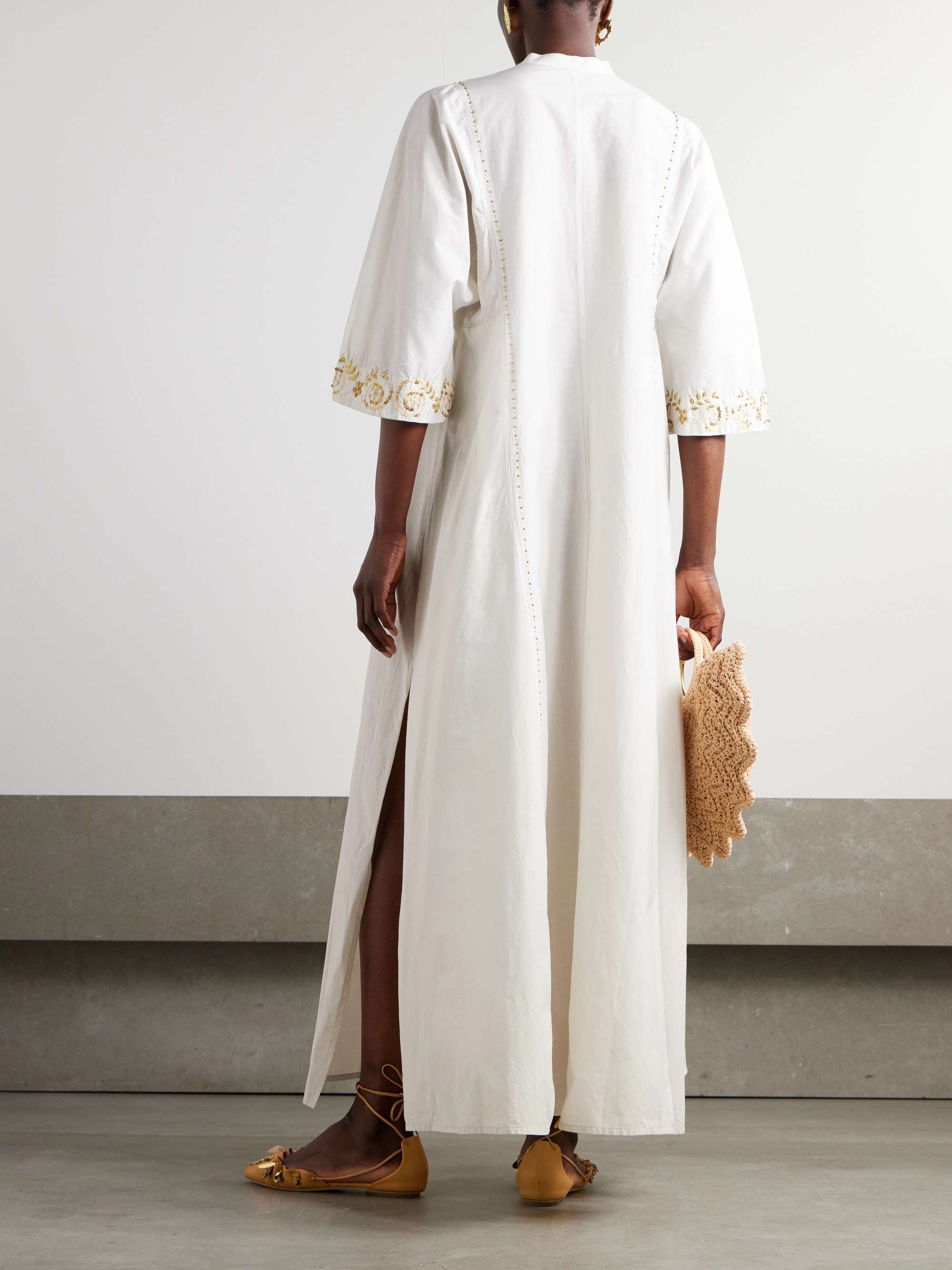 Rachel embellished embroidered cotton and silk-blend kaftan view