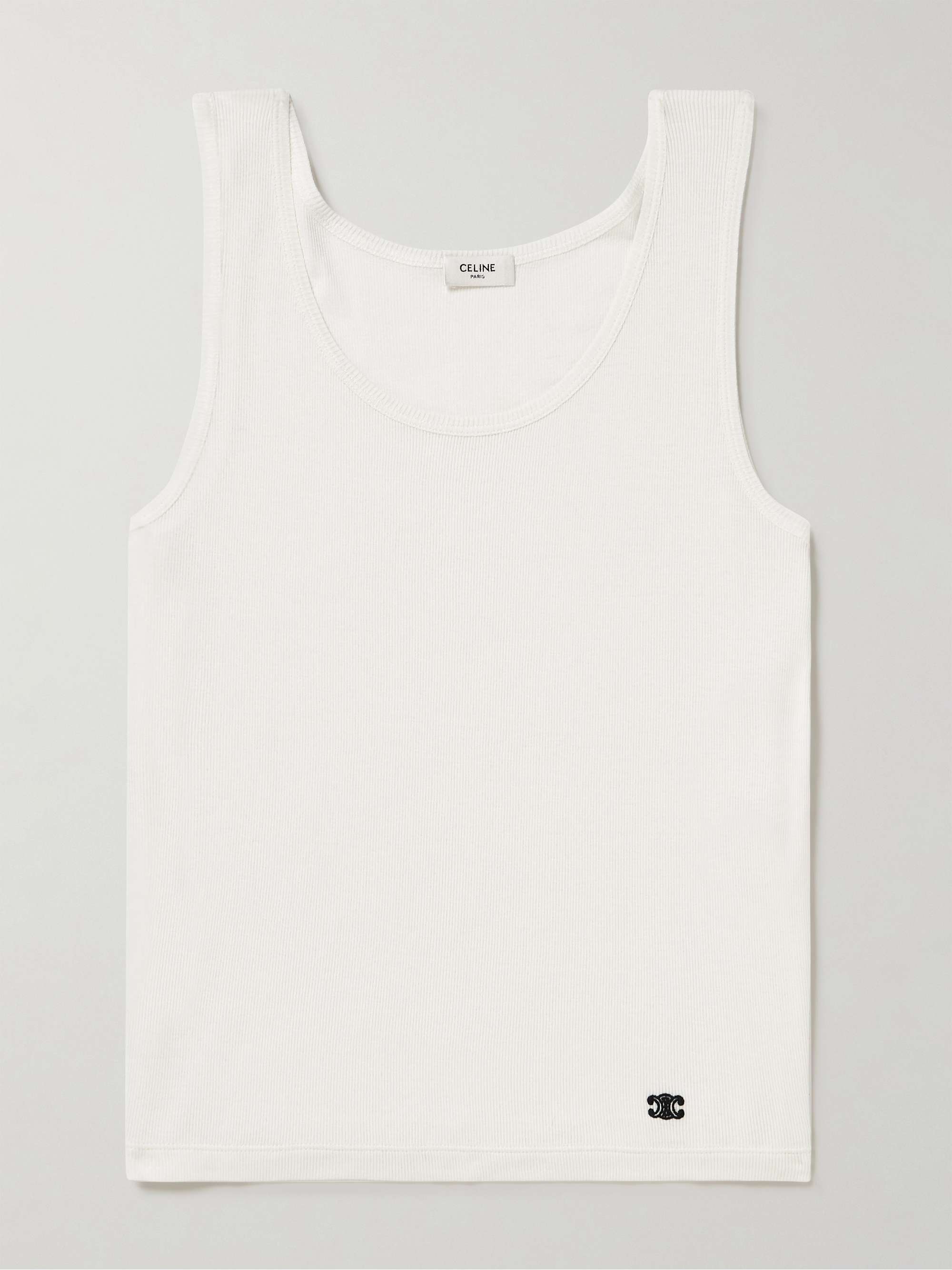 Logo-Embroidered Ribbed Silk and Cotton-Blend Tank Top view