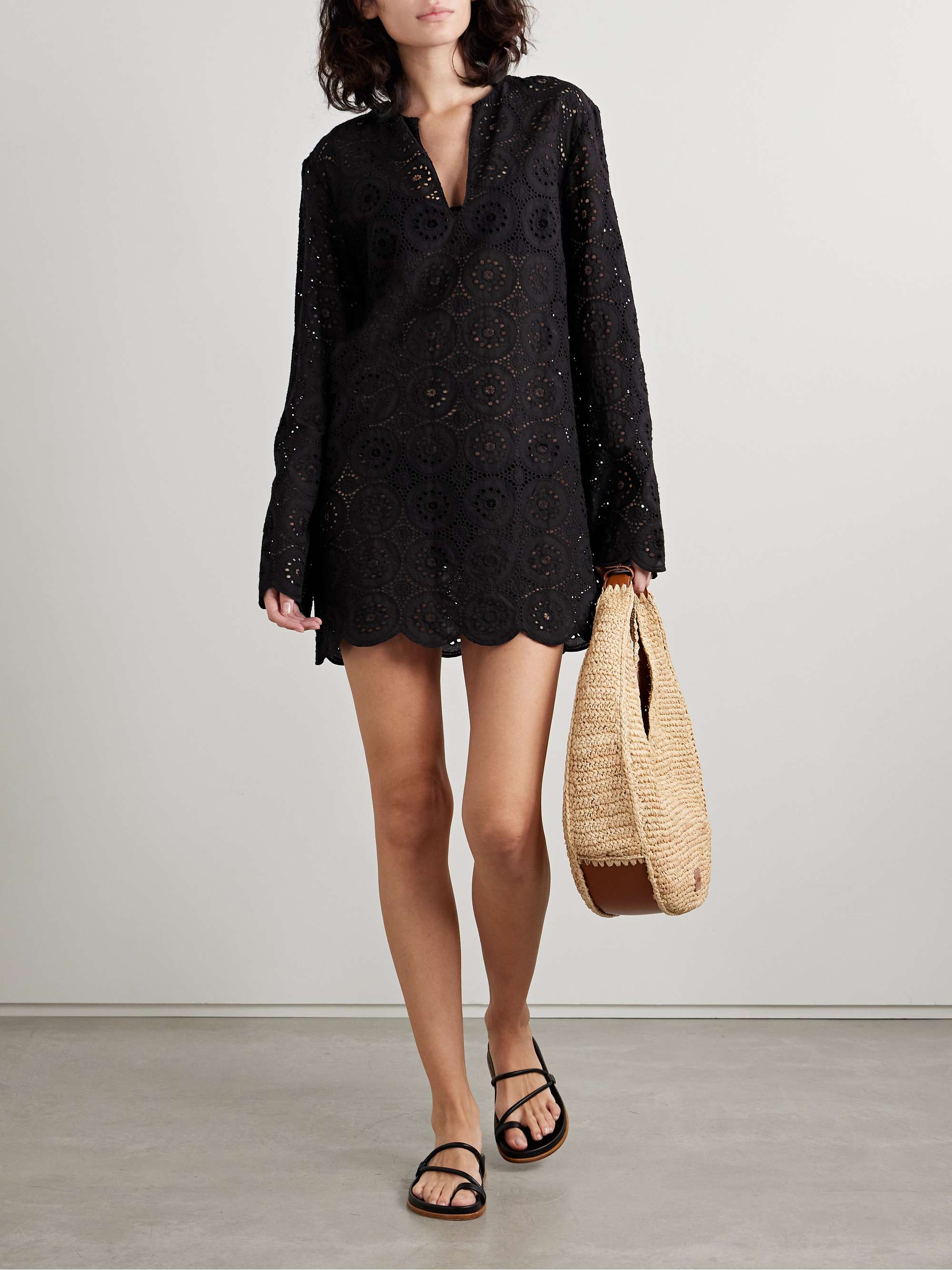 Scalloped broderie anglaise cotton-voile mini dress view