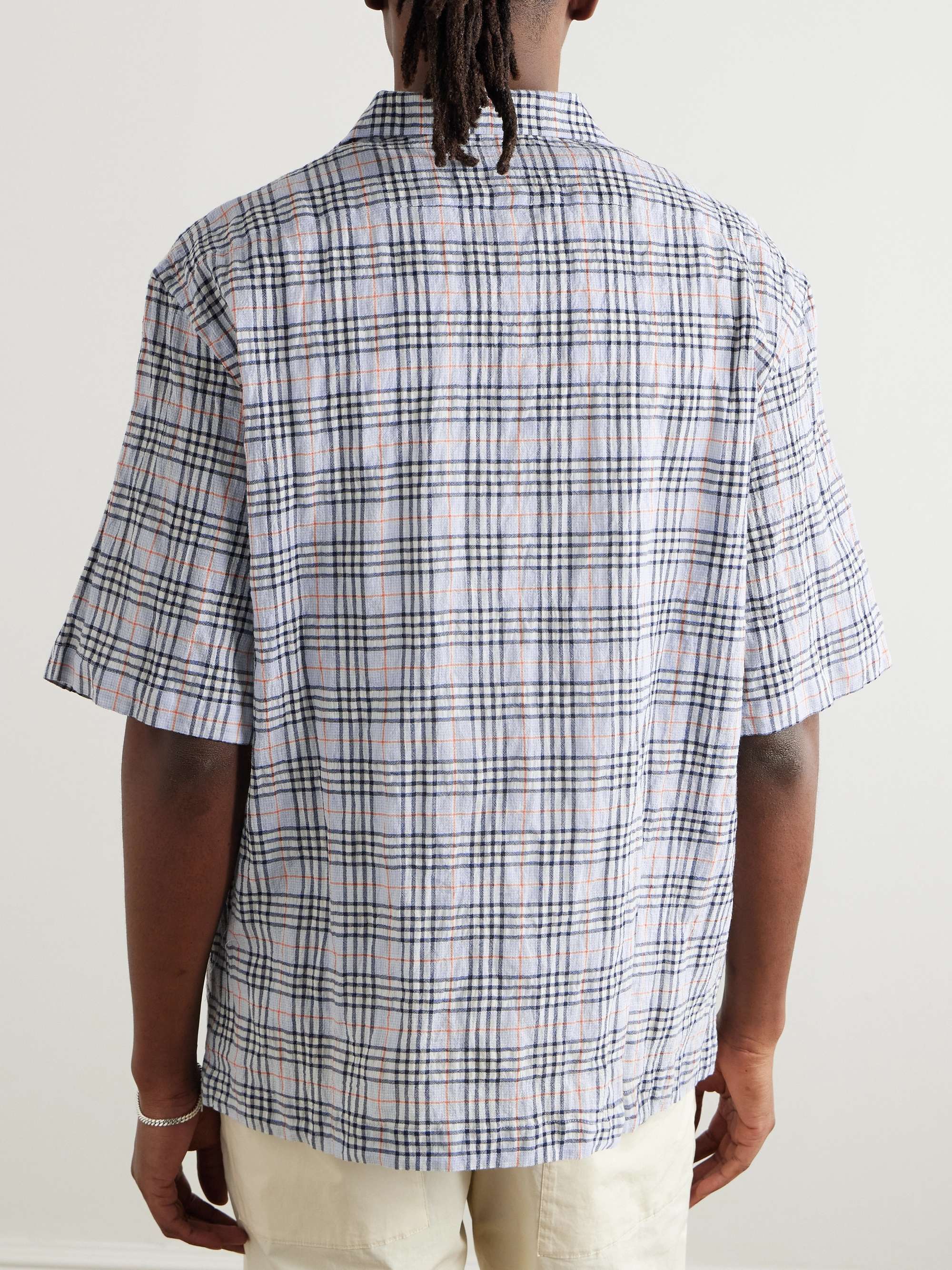 Solana Camp-Collar Checked Cotton and Wool-Blend Seersucker Shirt view