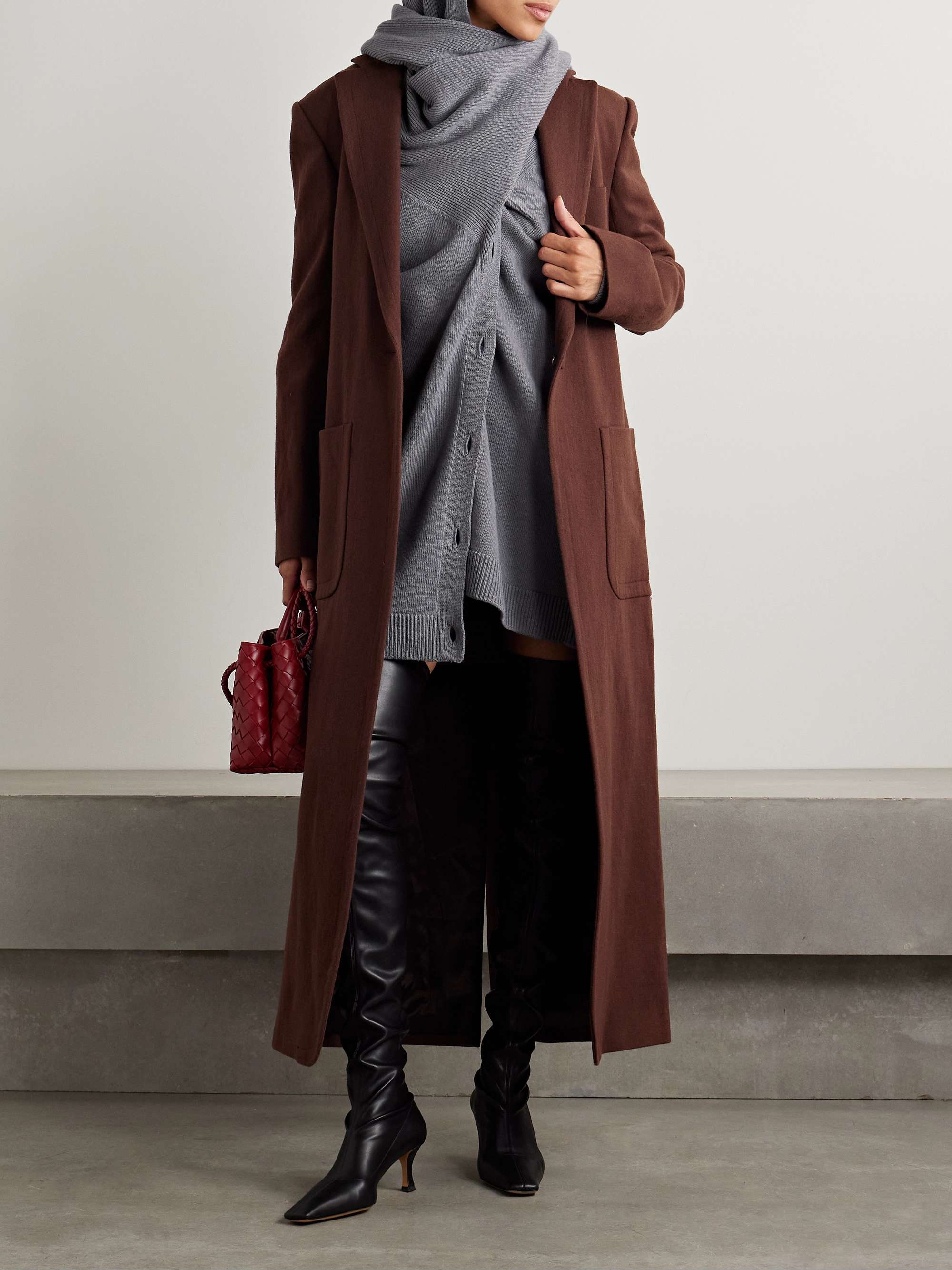 Oversized scarf-detailed gathered wool cardigan view