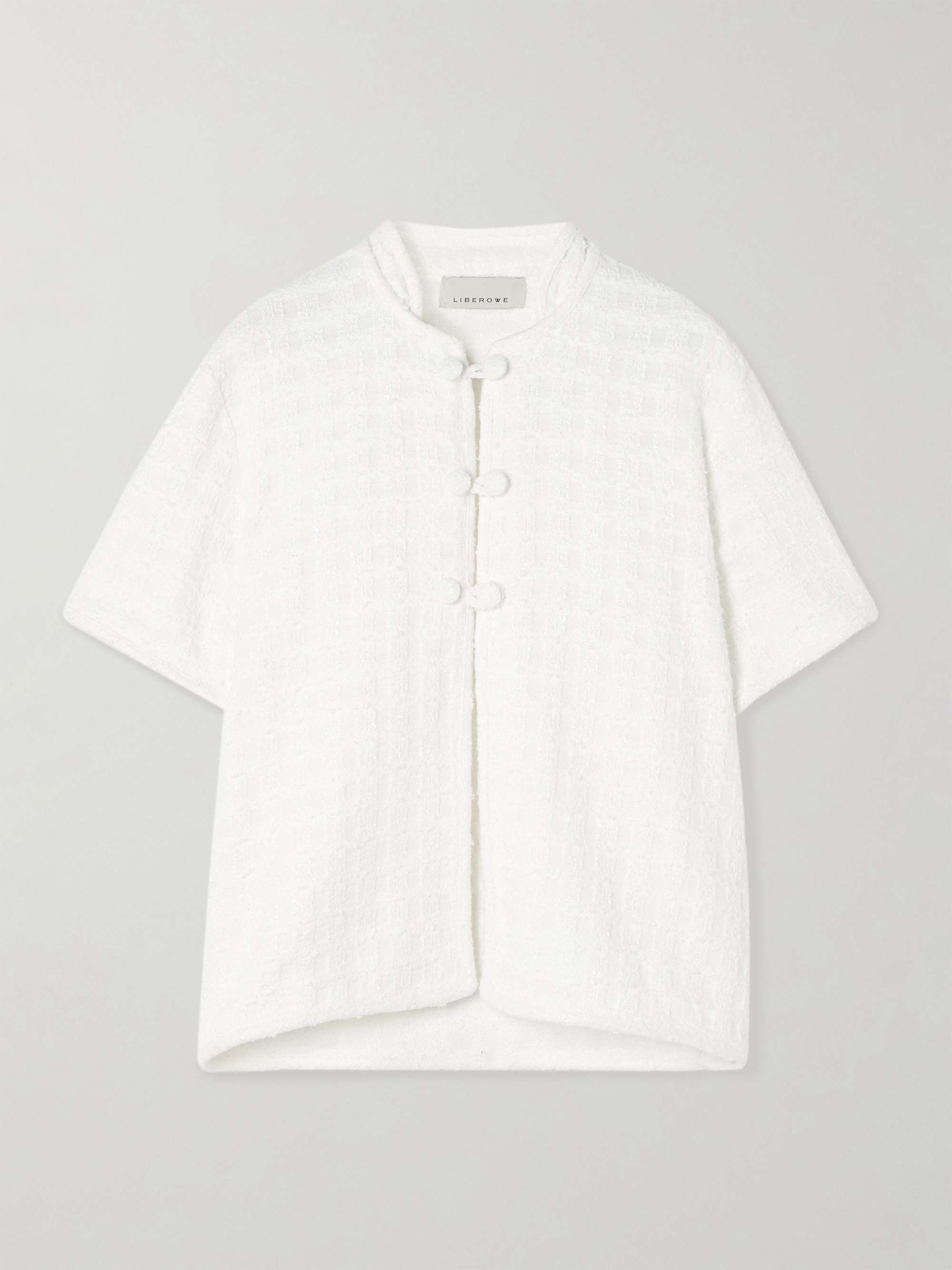 Hetty checked cotton-blend bouclé-tweed shirt view