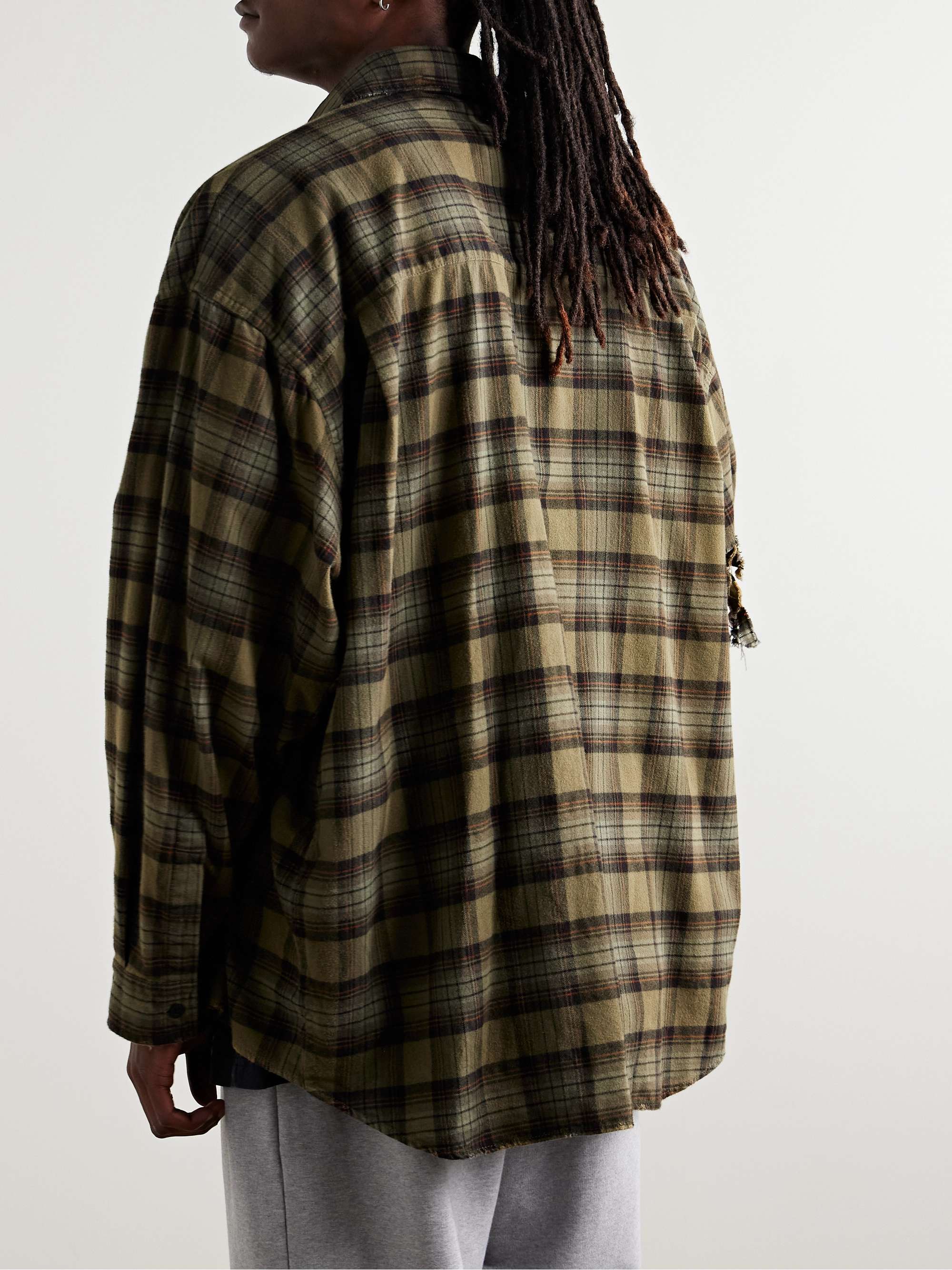 Oversized Layered Checked Cotton-Flannel and Printed Jersey Shirt view