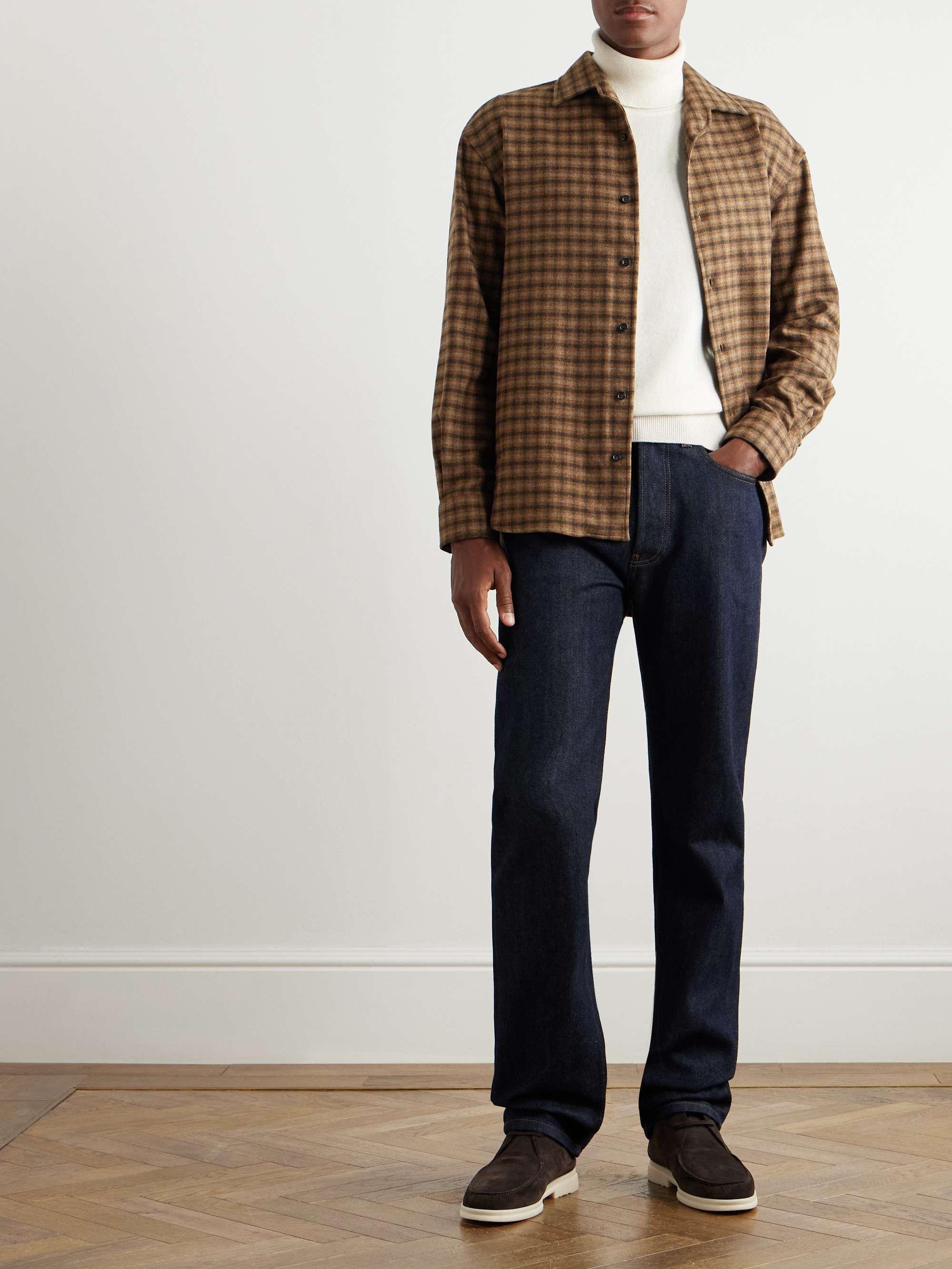 Checked Brushed Wool and Cashmere-Blend Overshirt view