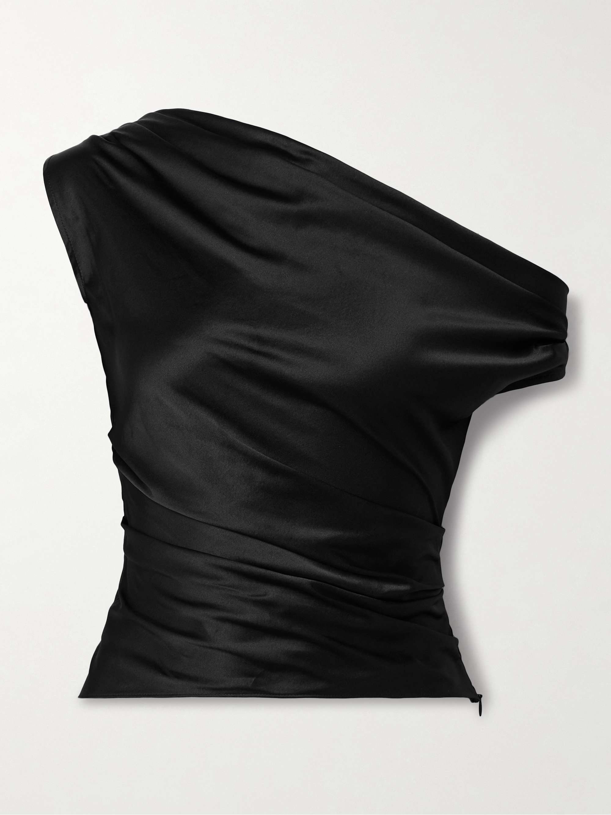 Phare one-shoulder draped silk-blend satin top view