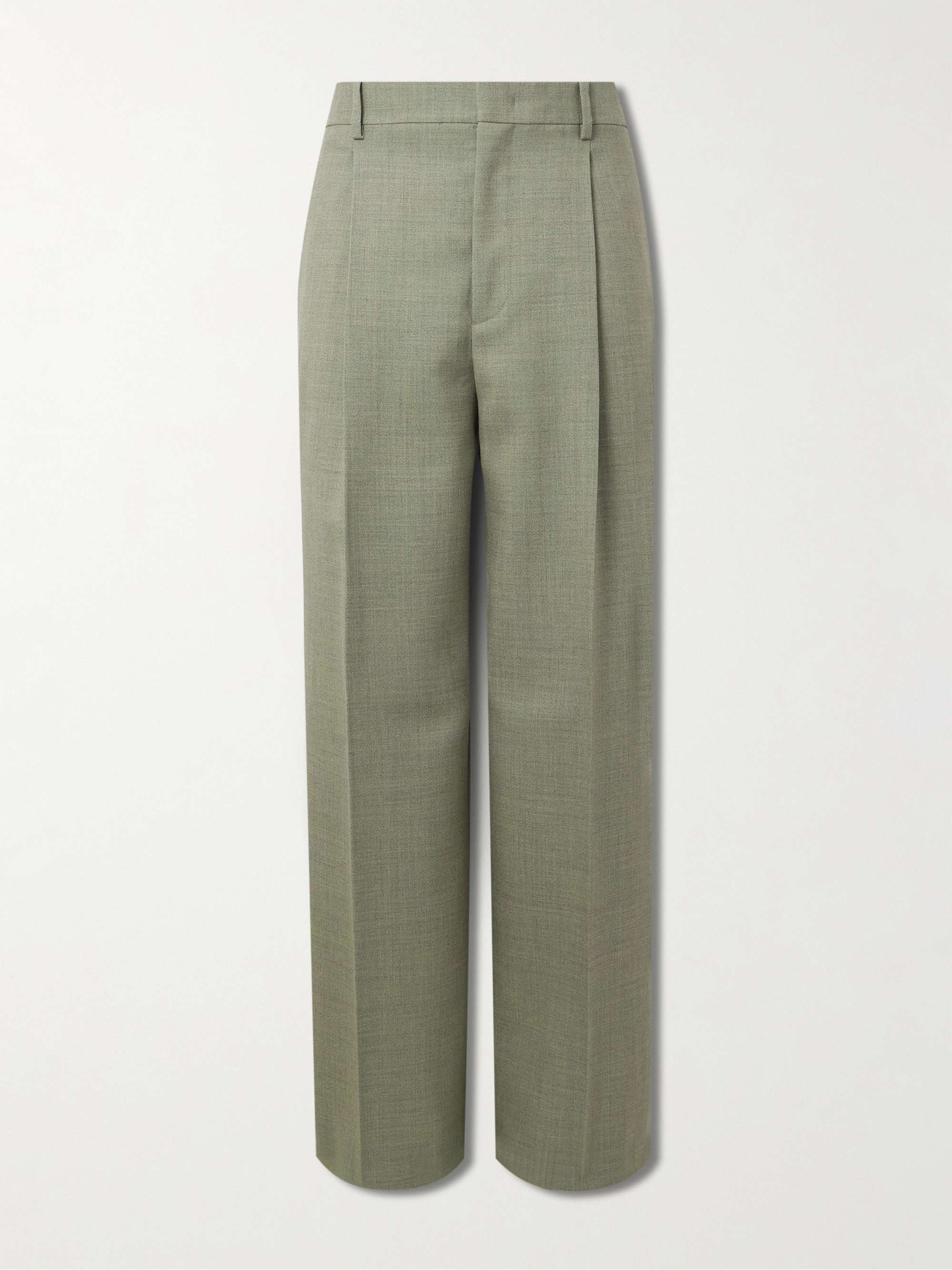 Wide-Leg Pleated Mohair and Wool-Blend Trousers view