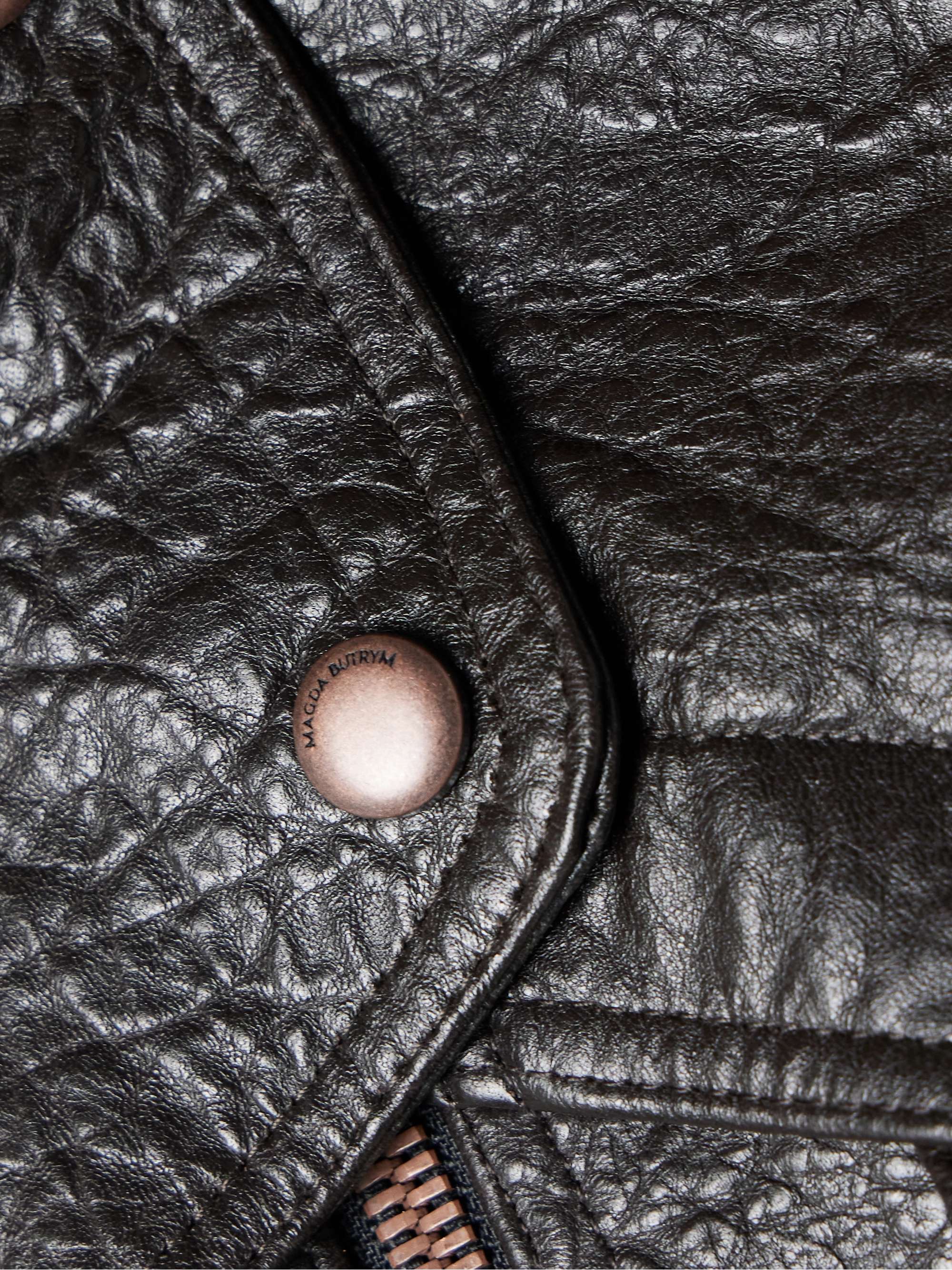 Shearling-trimmed textured-leather jacket view