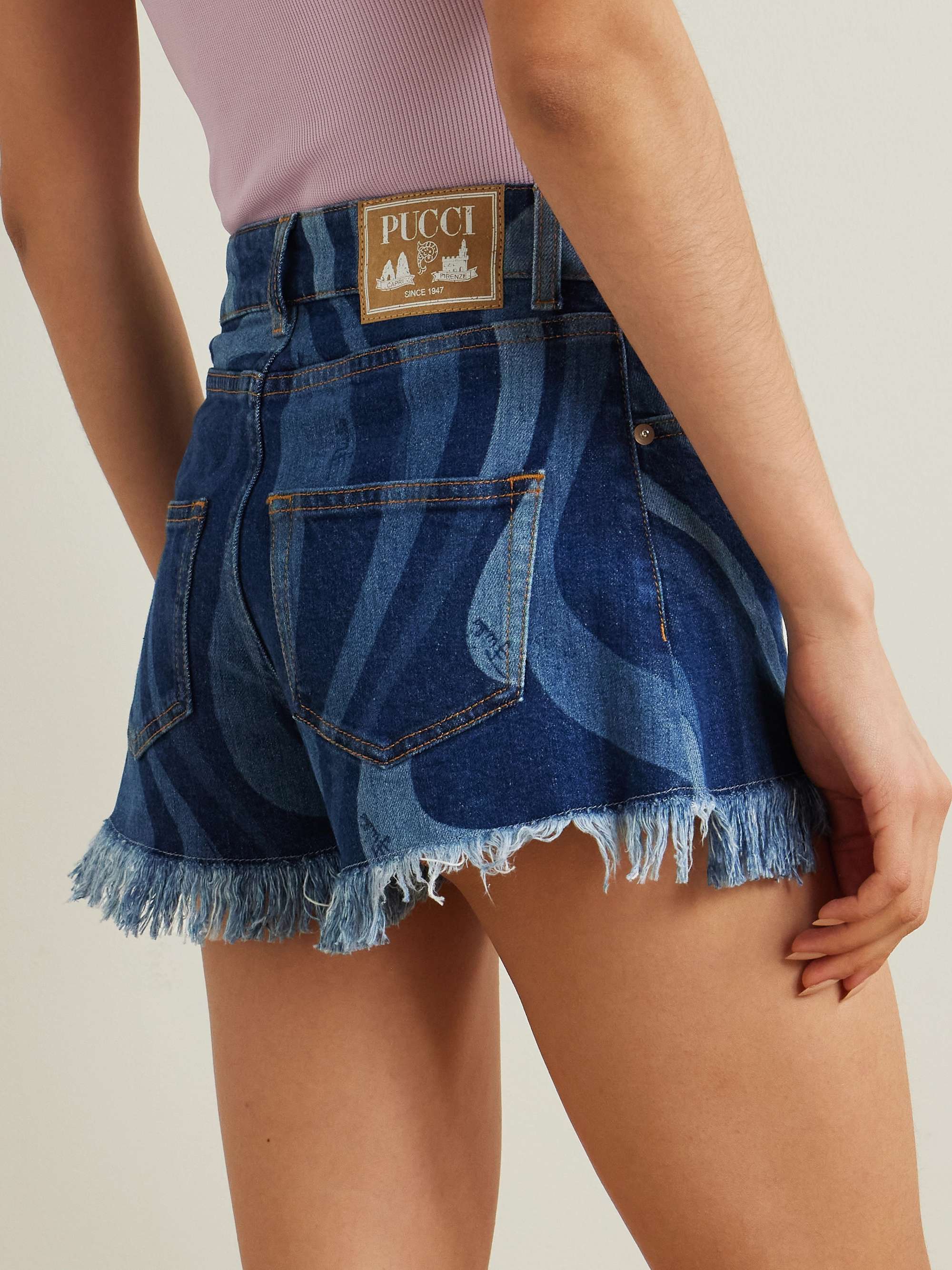 Marno frayed printed denim shorts view