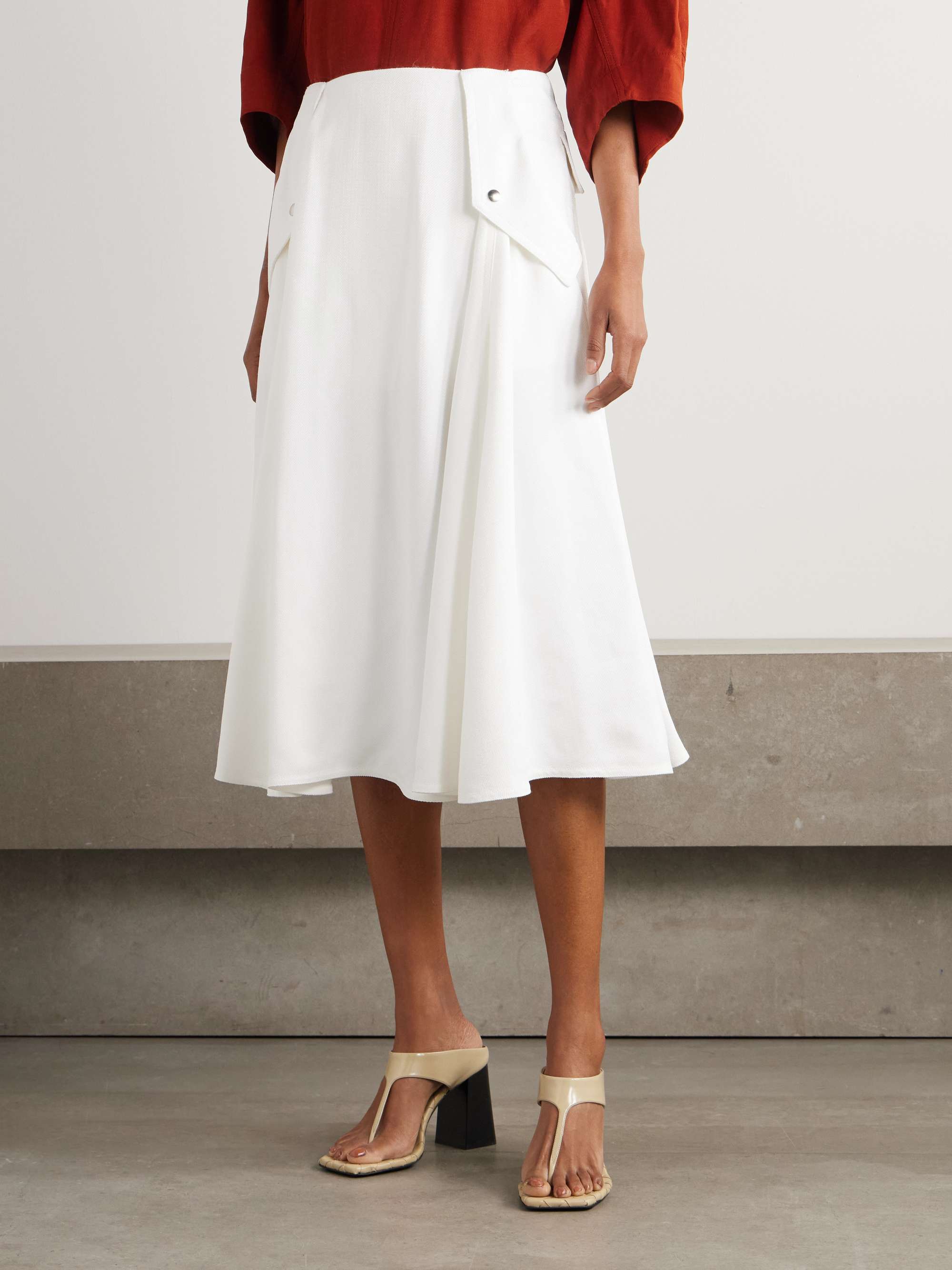 Pleated twill midi skirt view