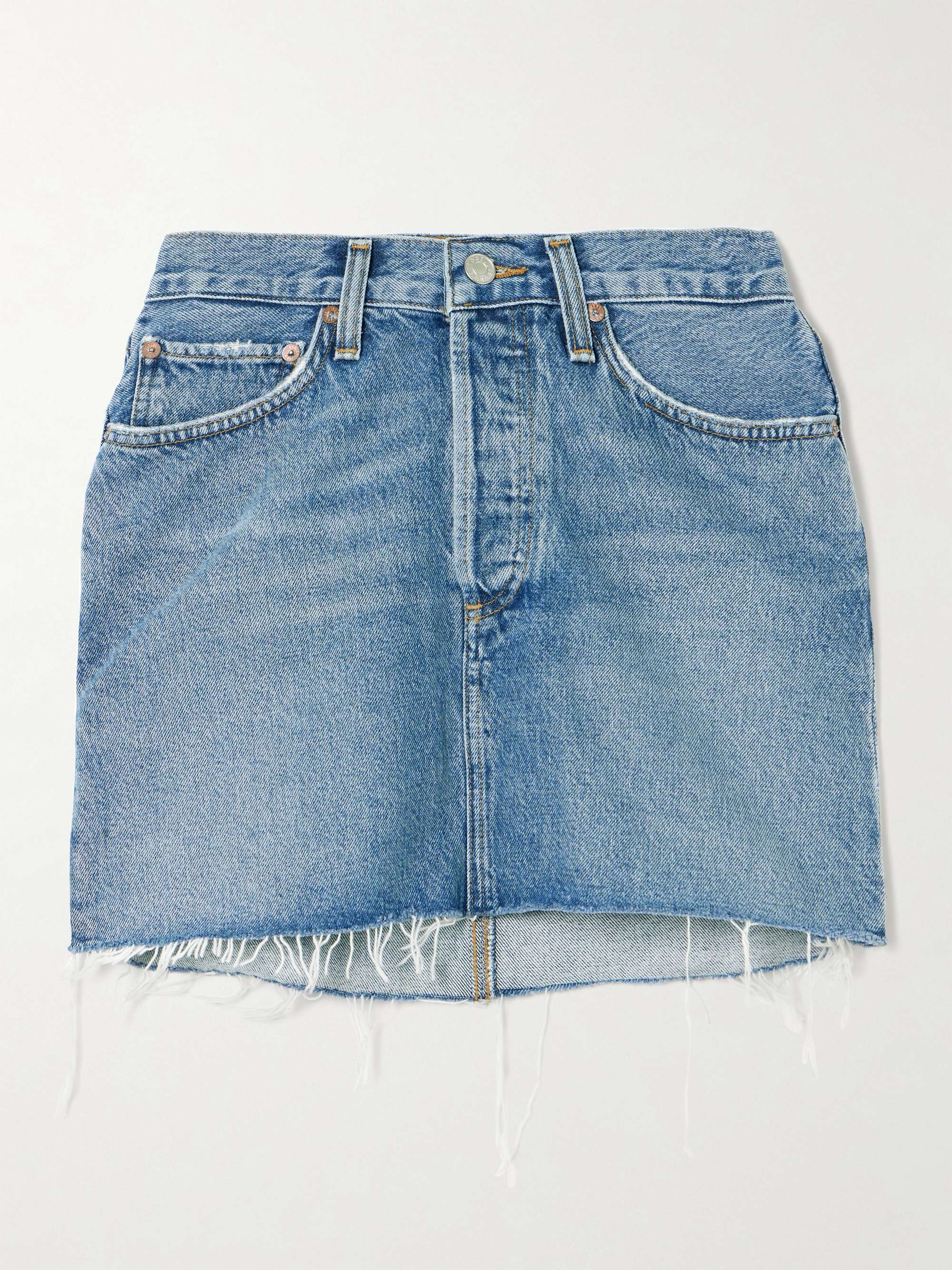 V-Waist frayed denim mini skirt view