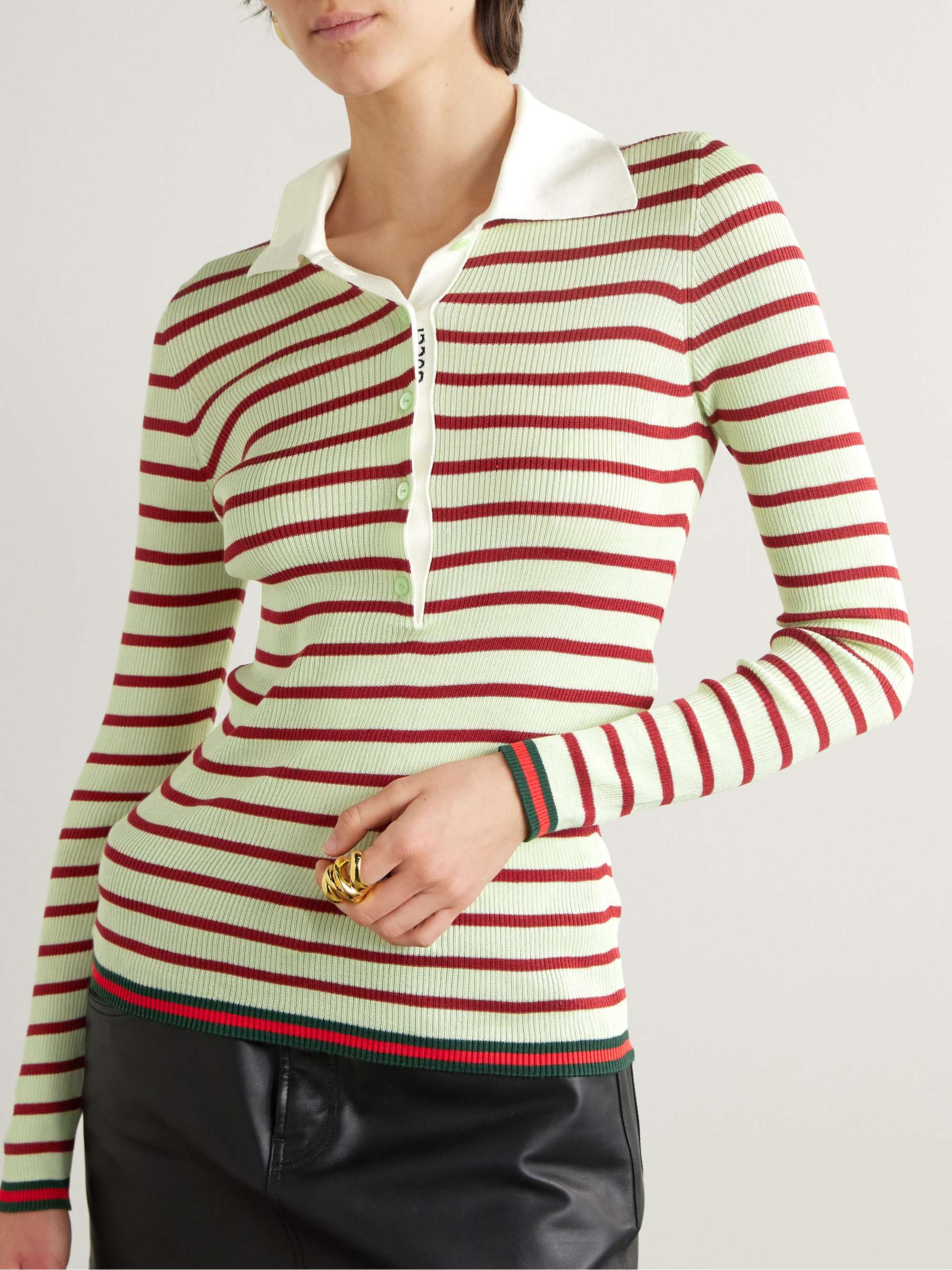 Striped ribbed silk polo shirt view