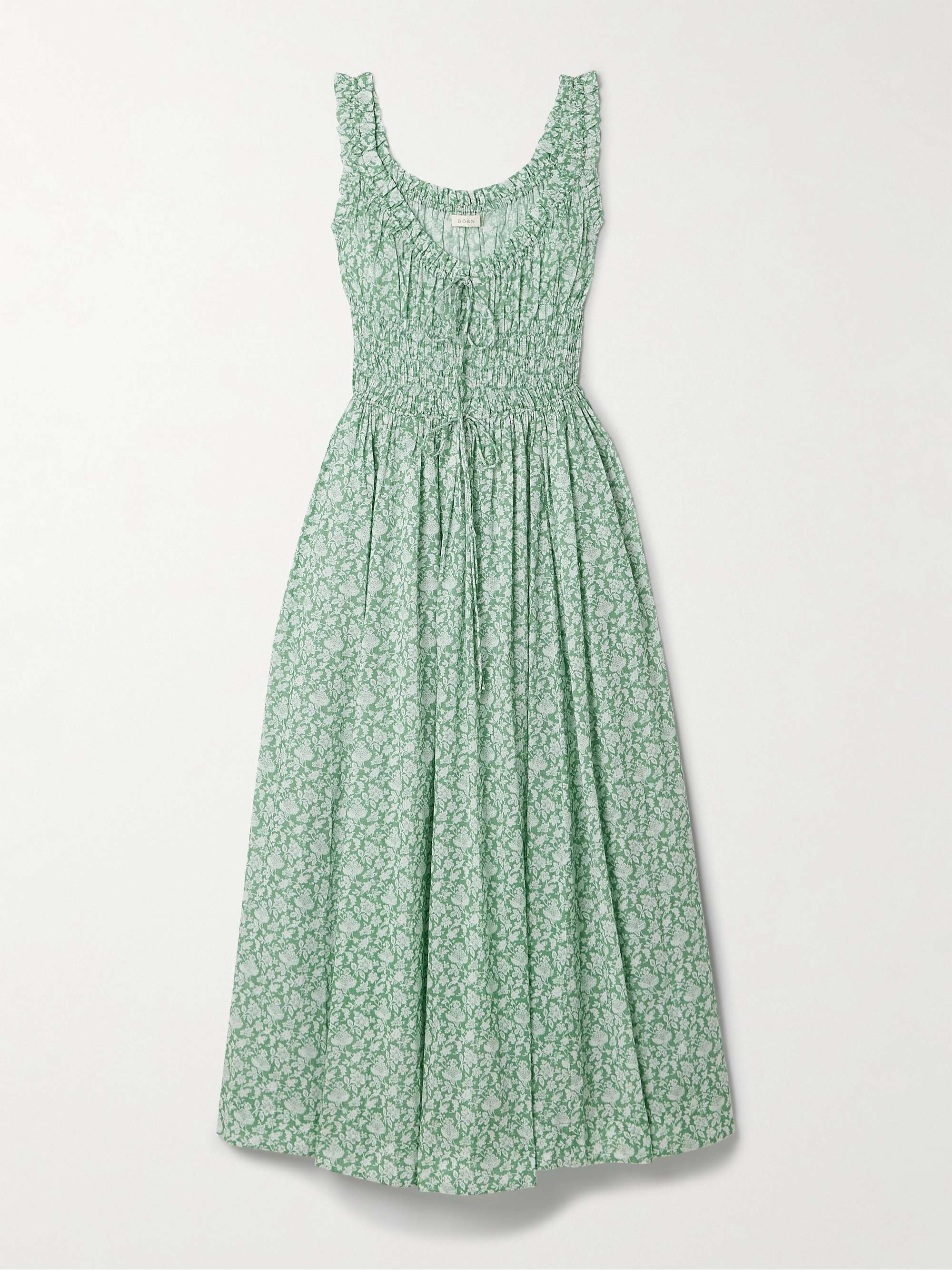 Emmaretta tie-detailed shirred floral-print organic cotton-voile midi dress view