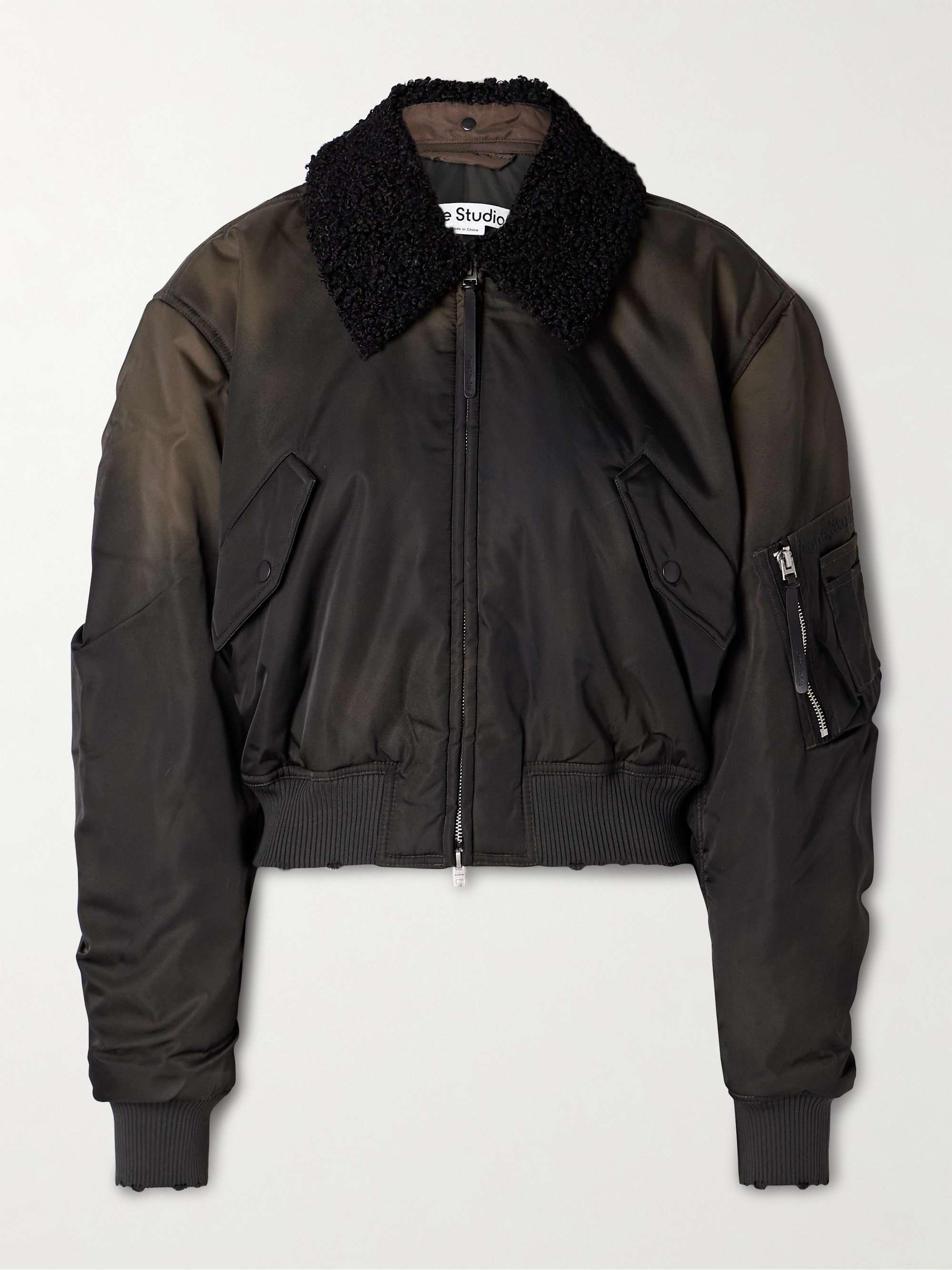 Fleece-trimmed padded shell bomber jacket view