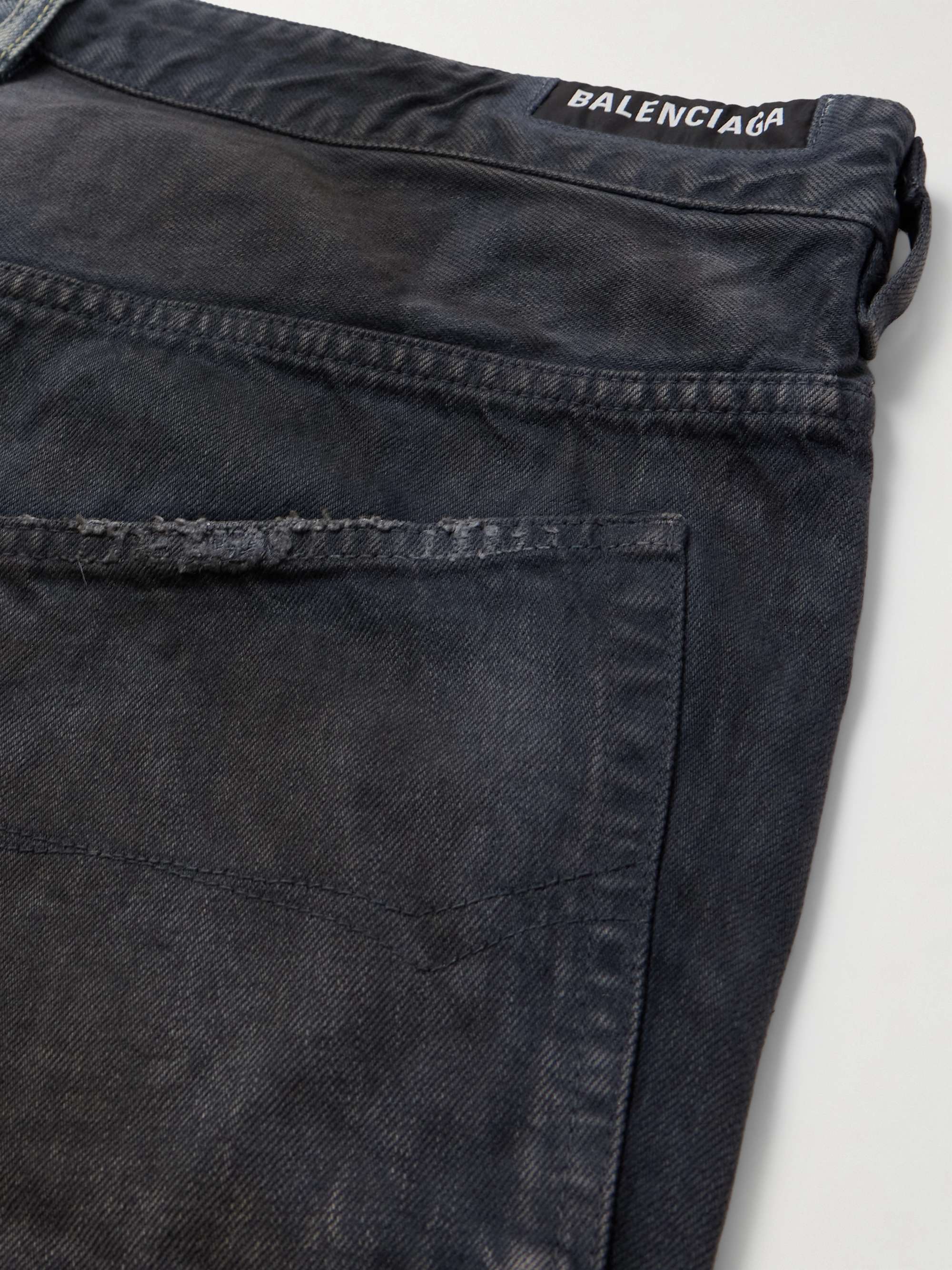 Fifty-Fifty Wide-Leg Two-Tone Distressed Drawstring Jeans view