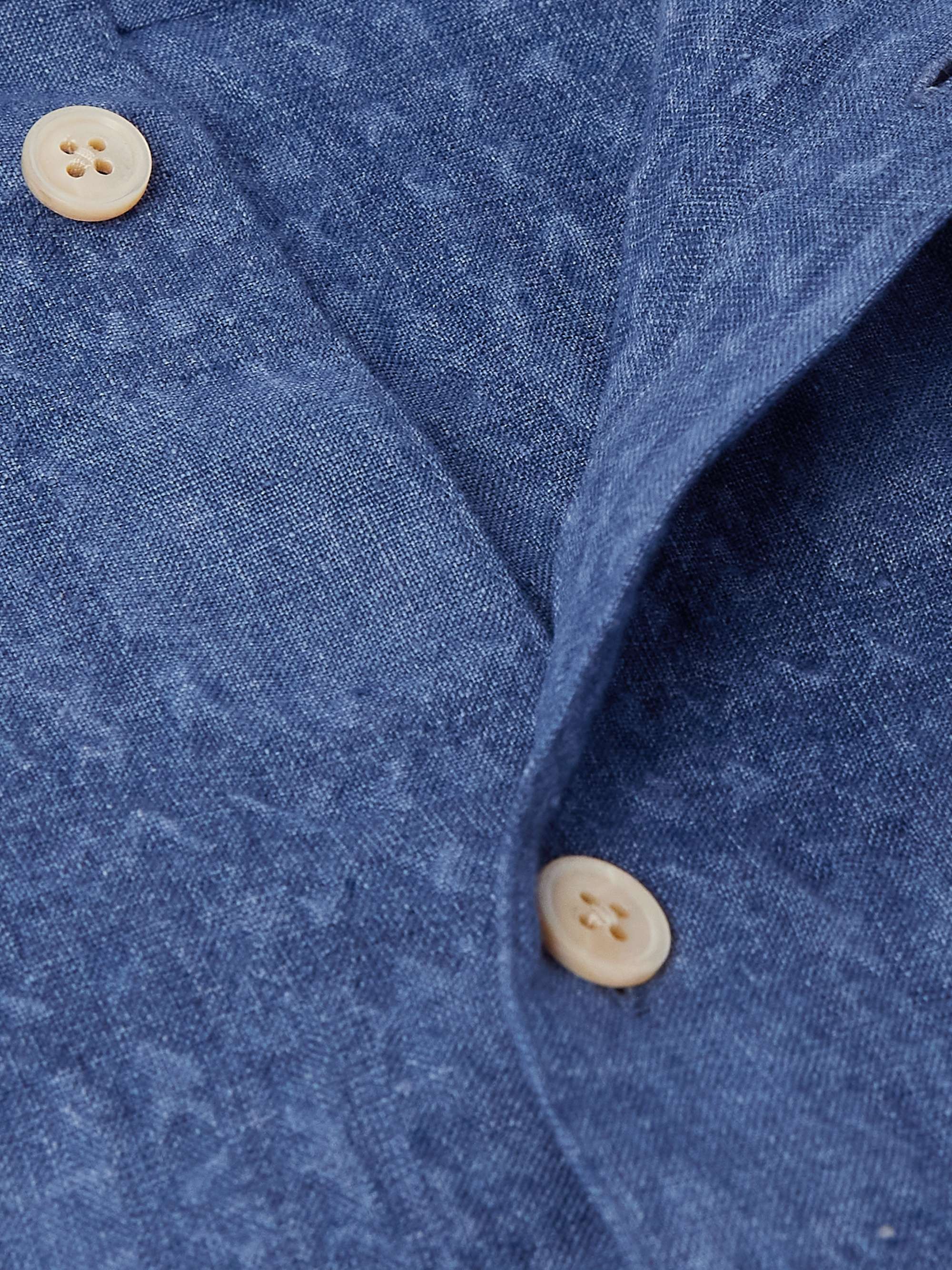 Gusto Checked Linen and Lyocell-Blend Textured-Chambray Shirt view