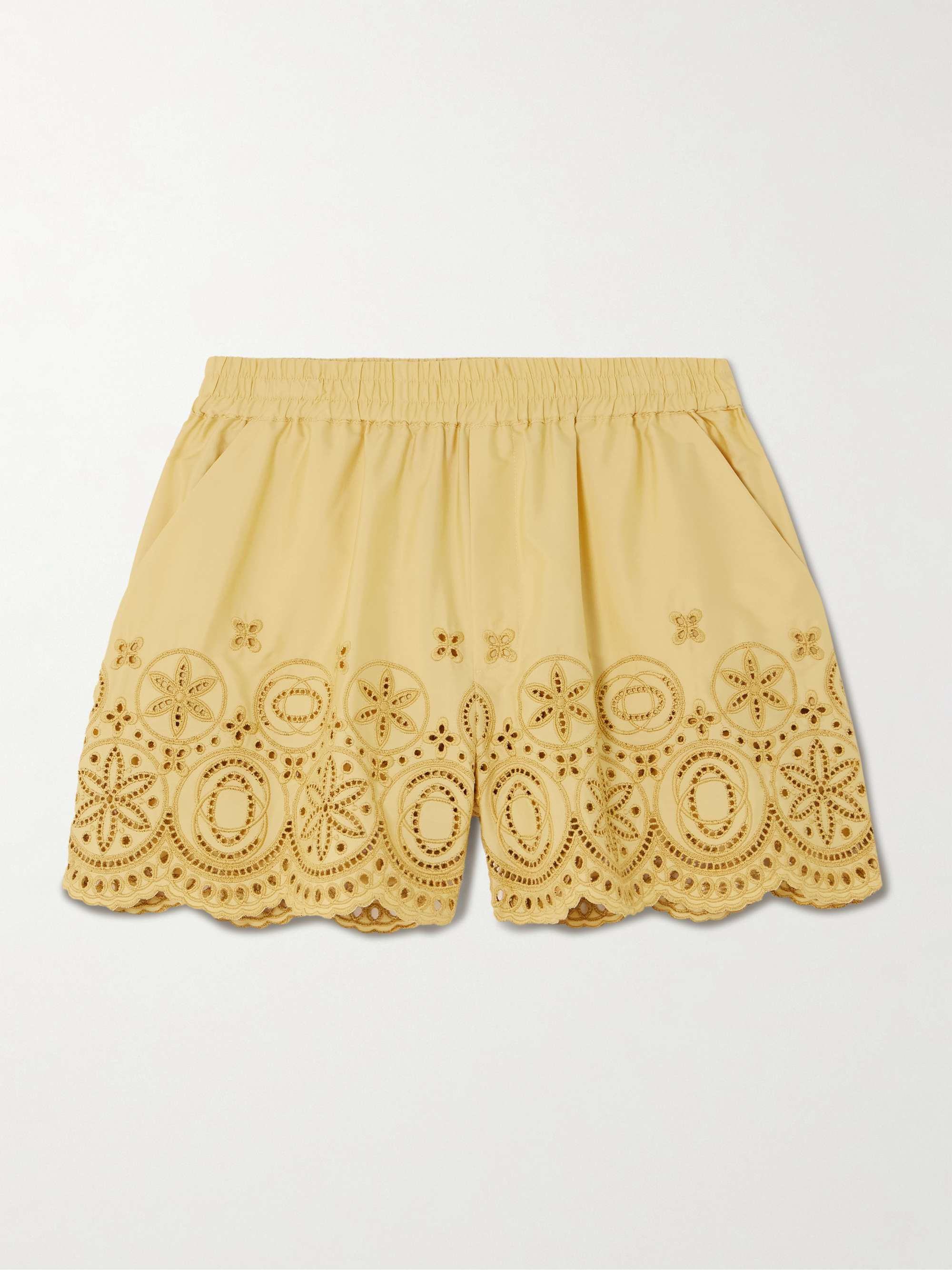 Scalloped broderie anglaise-trimmed cotton-poplin shorts view
