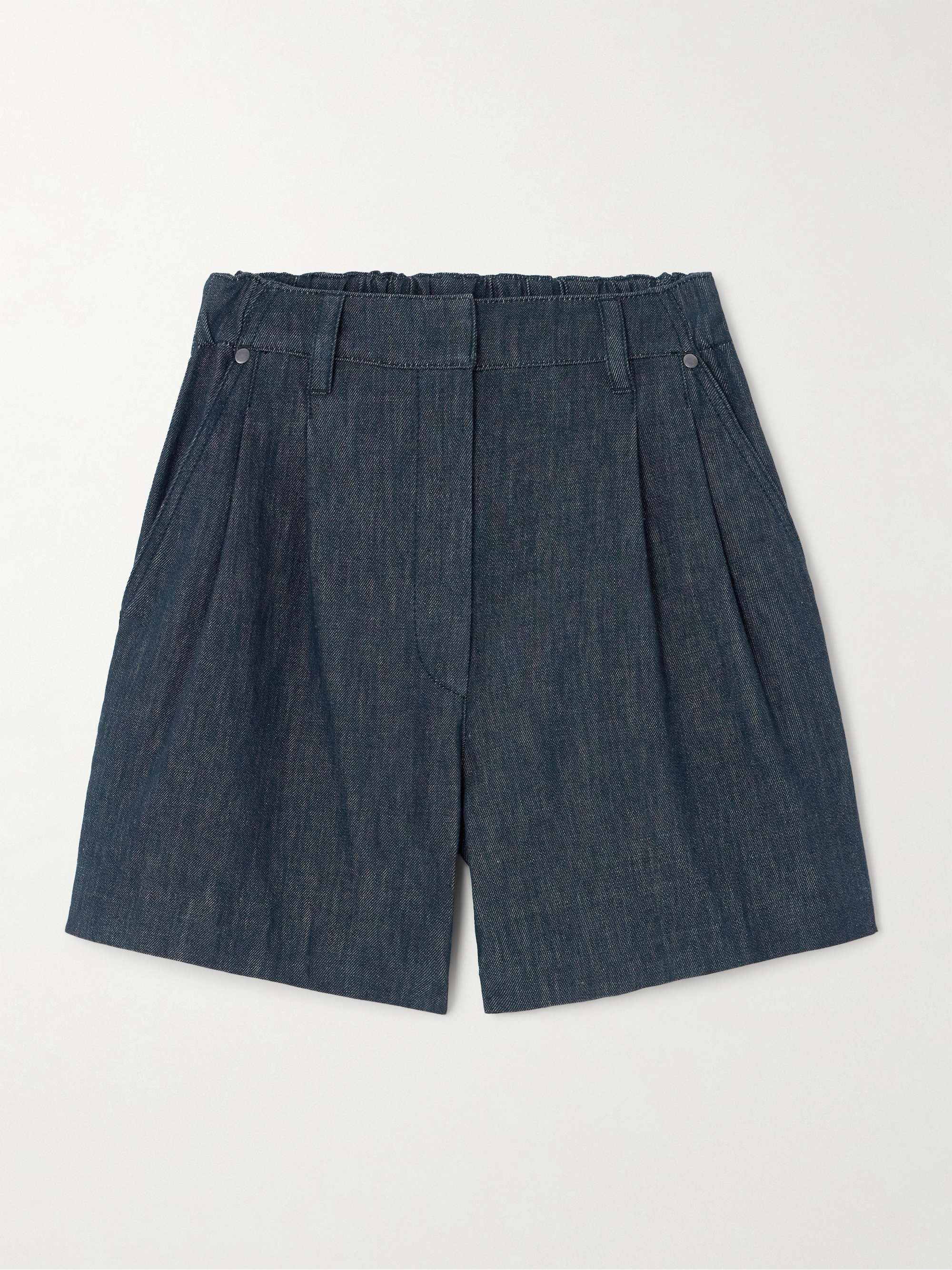 Pleated denim shorts view