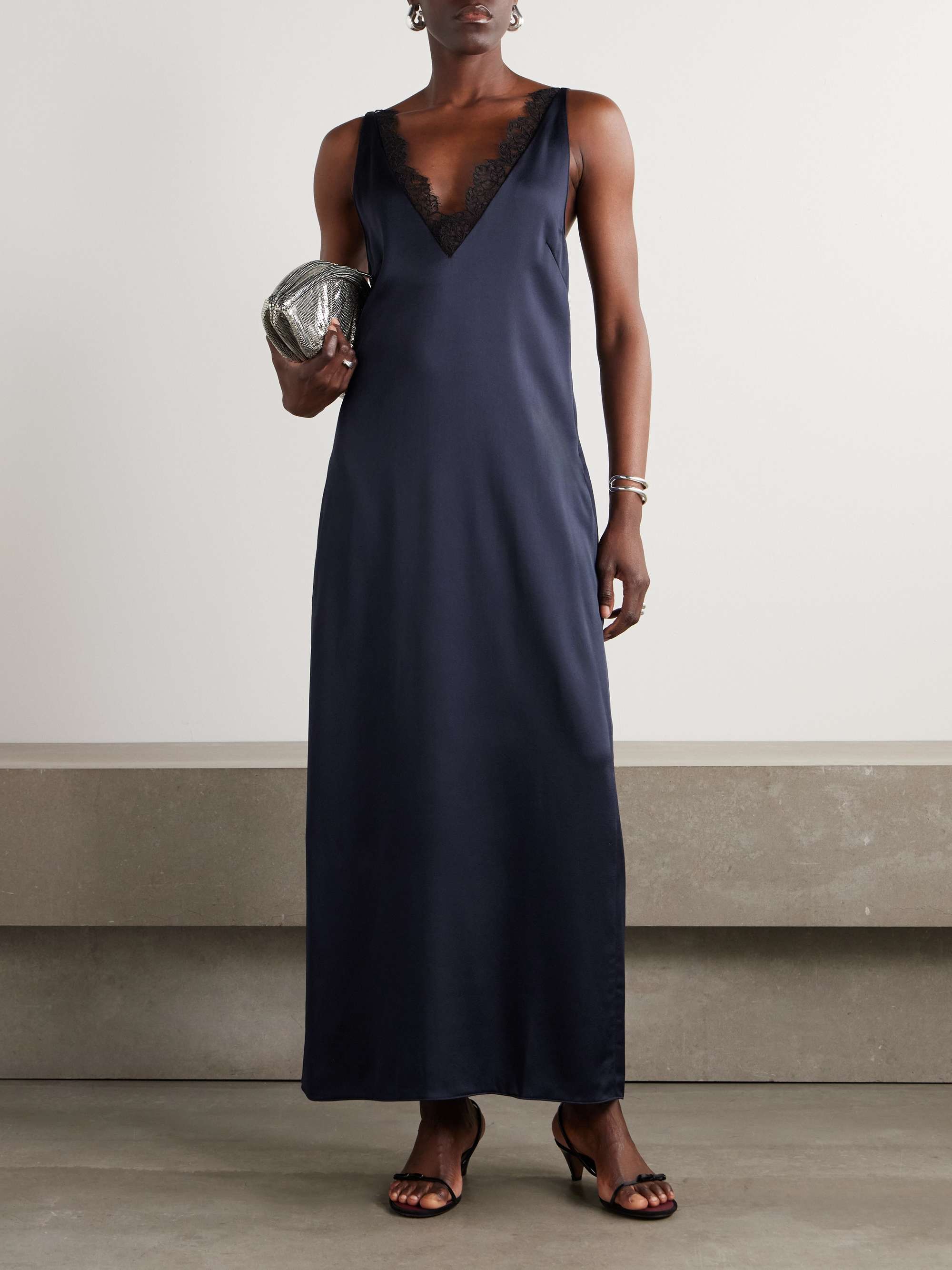 Lace-trimmed satin midi dress view
