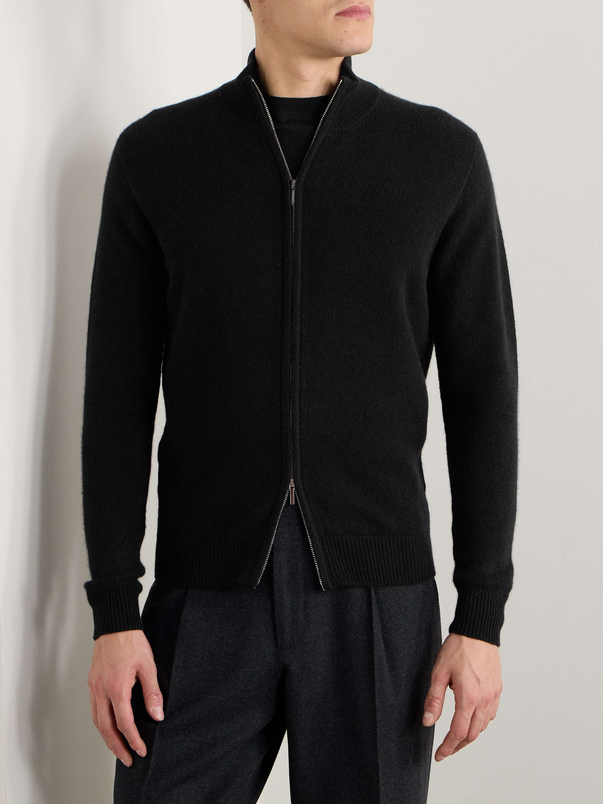 Slim-Fit Ribbed Cashmere Zip-Up Cardigan view