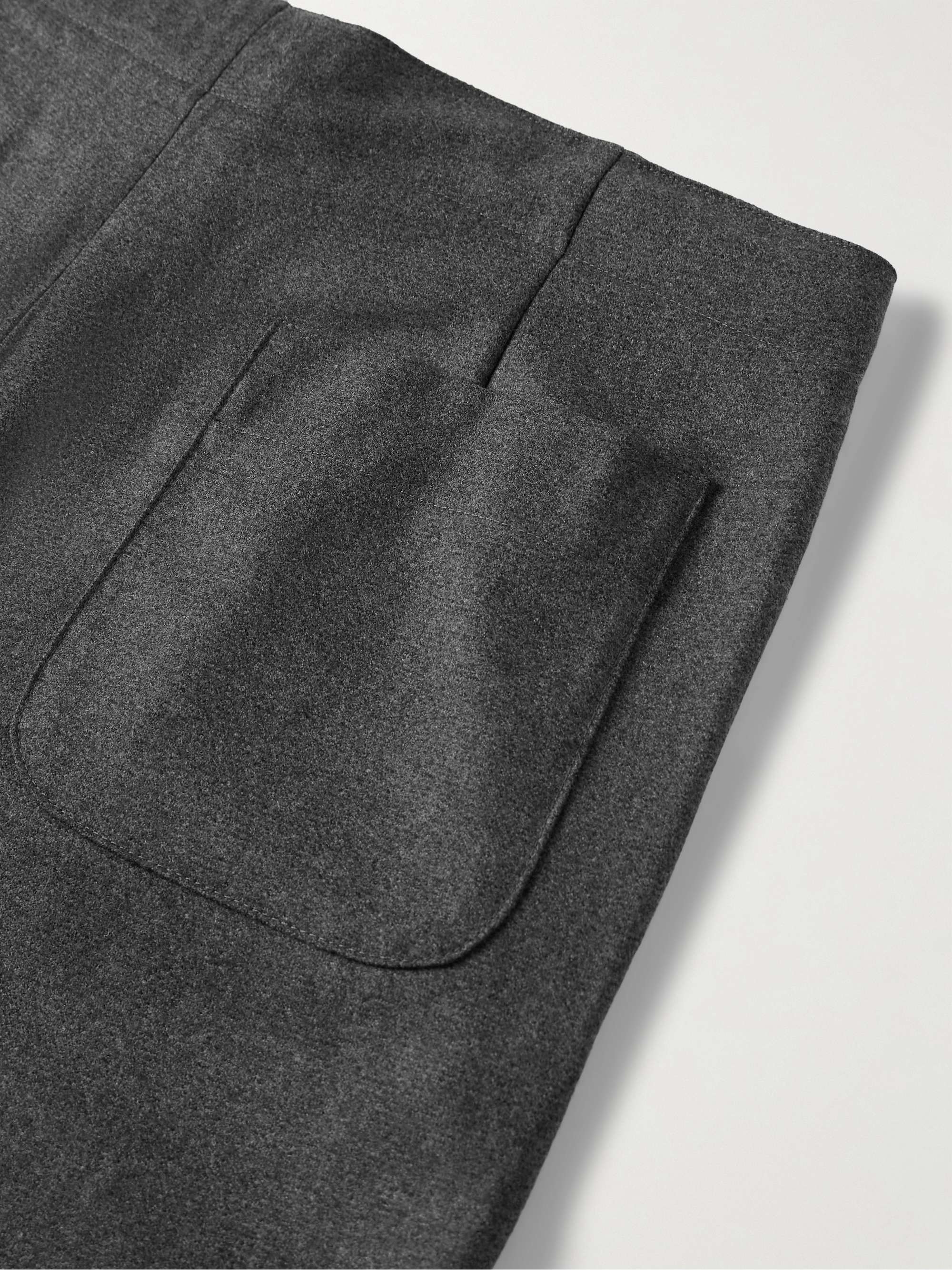 Straight-Leg Pleated Wool-Flannel Drawstring Trousers view