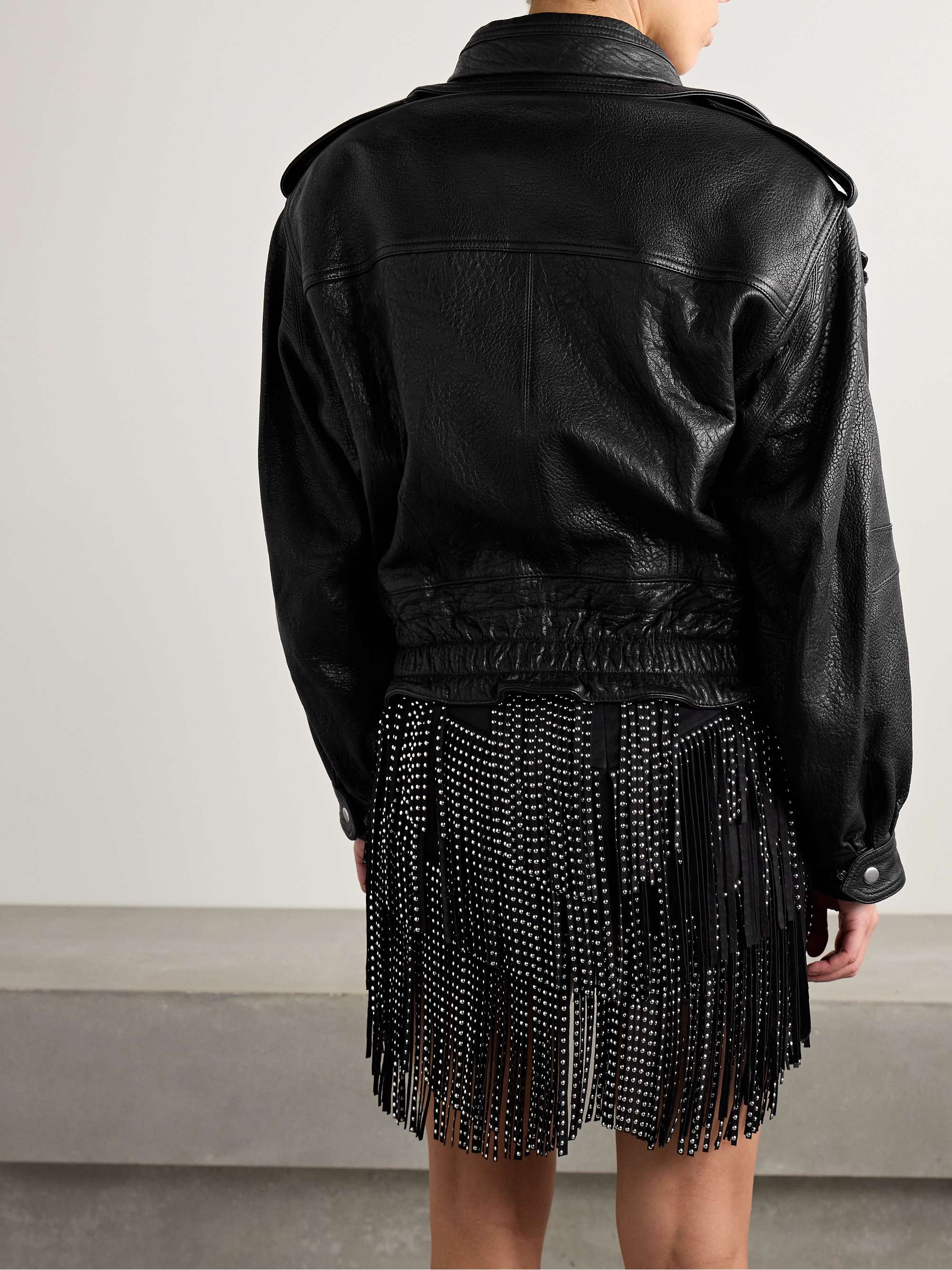 Aneli layered textured-leather jacket view