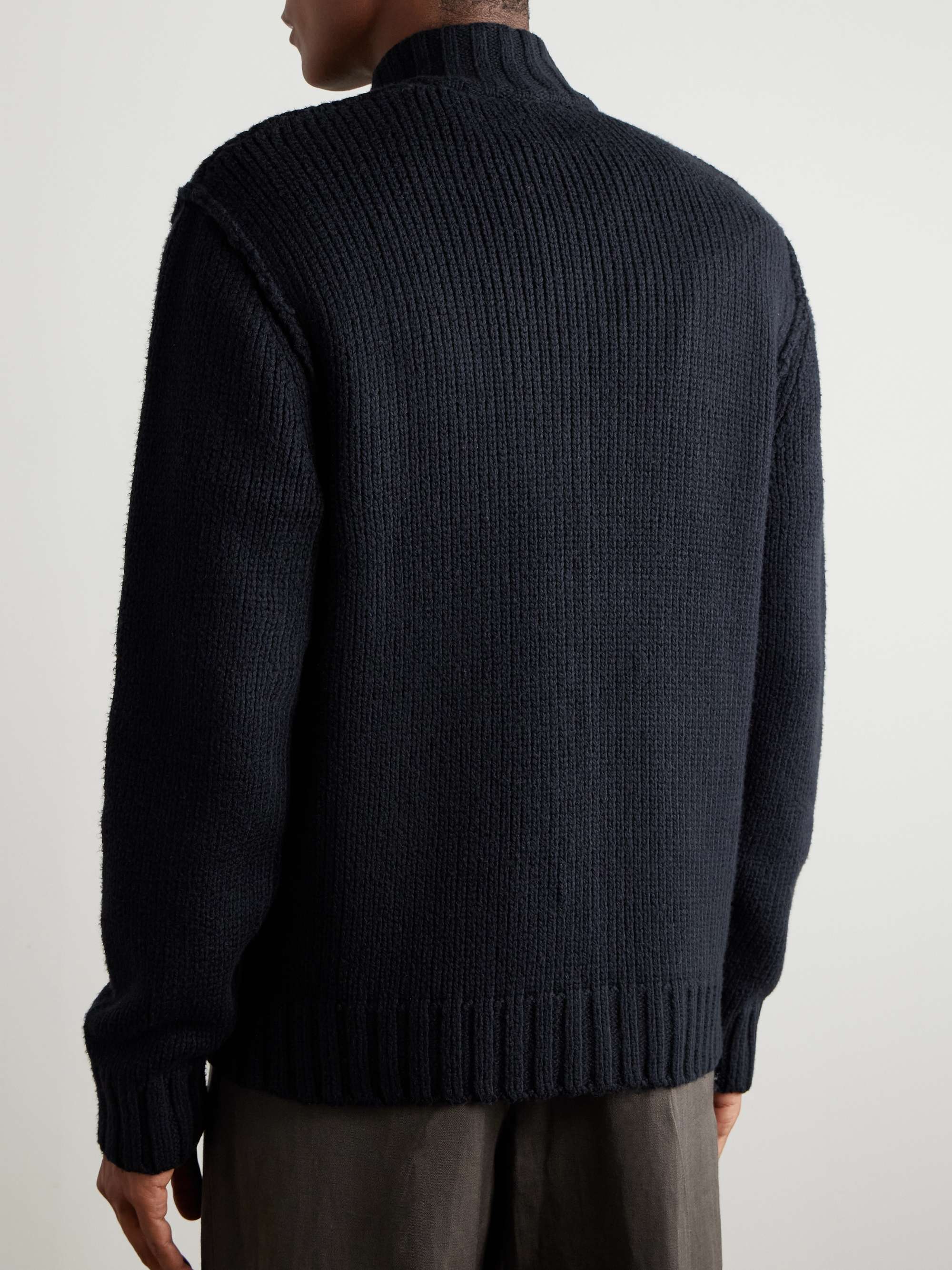 Ribbed Cotton-Blend Zip-Up Sweater view