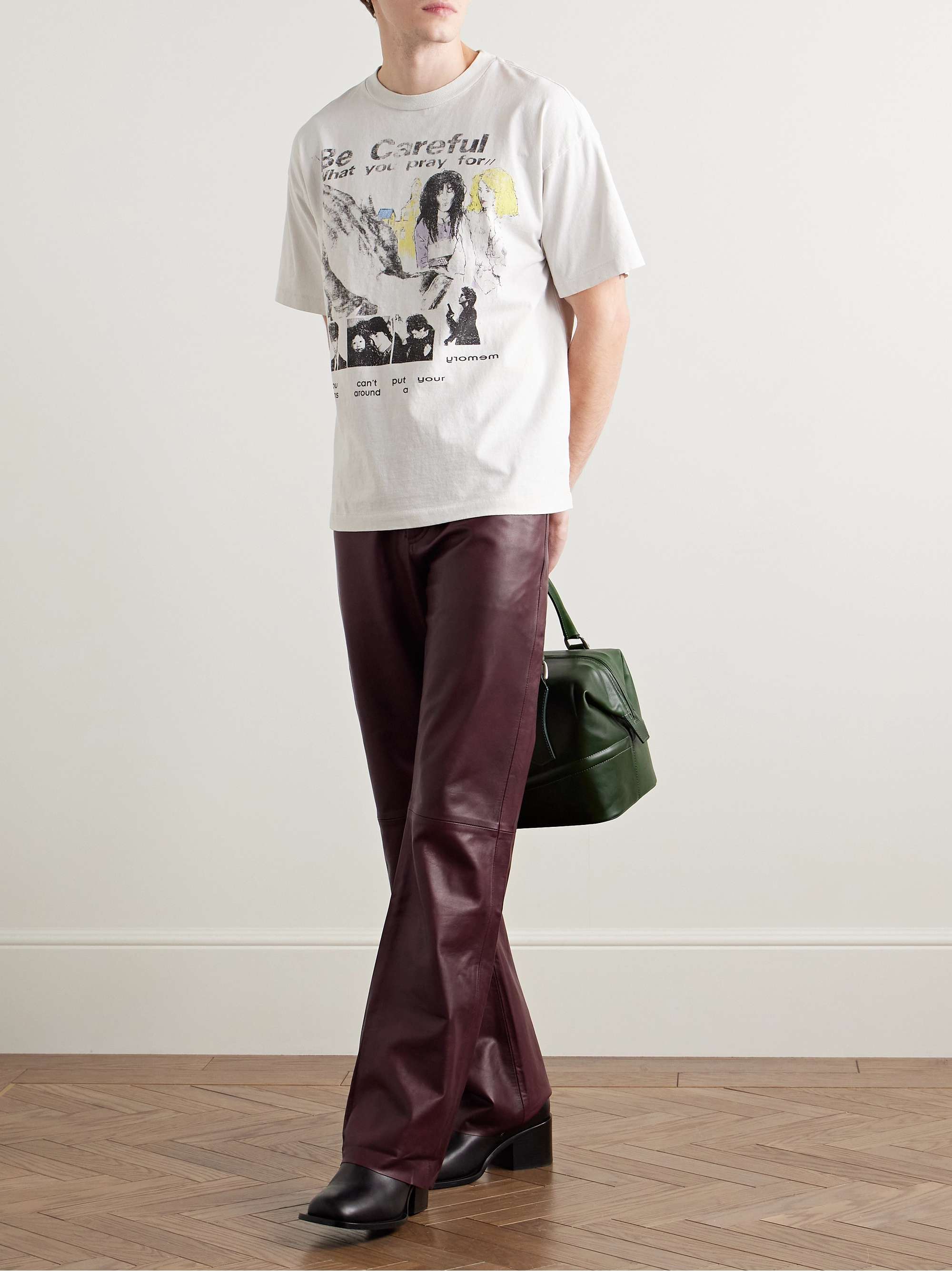 Slim-Fit Flared Leather Jeans view