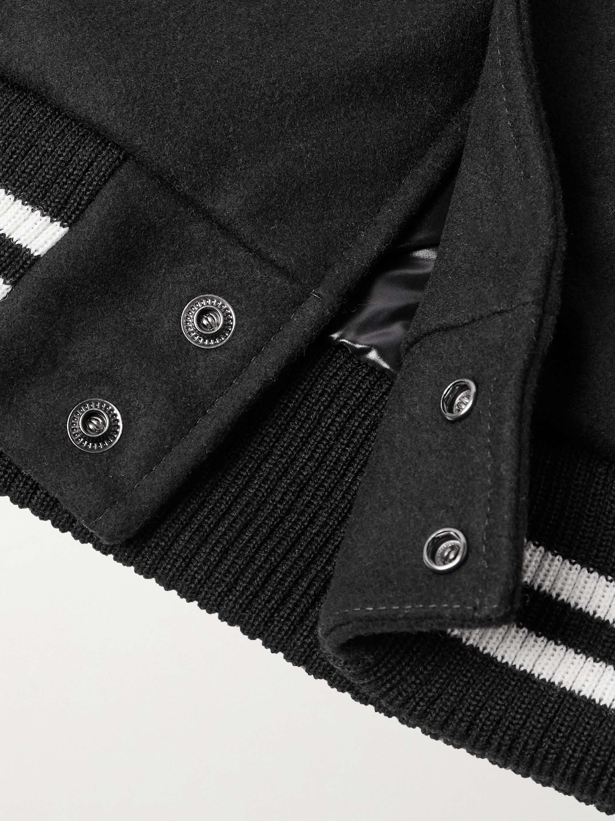 + Billionare Boys Club Leather-Trimmed Logo-Appliquéd Embroidered Wool-Blend Hooded Bomber Jacket view