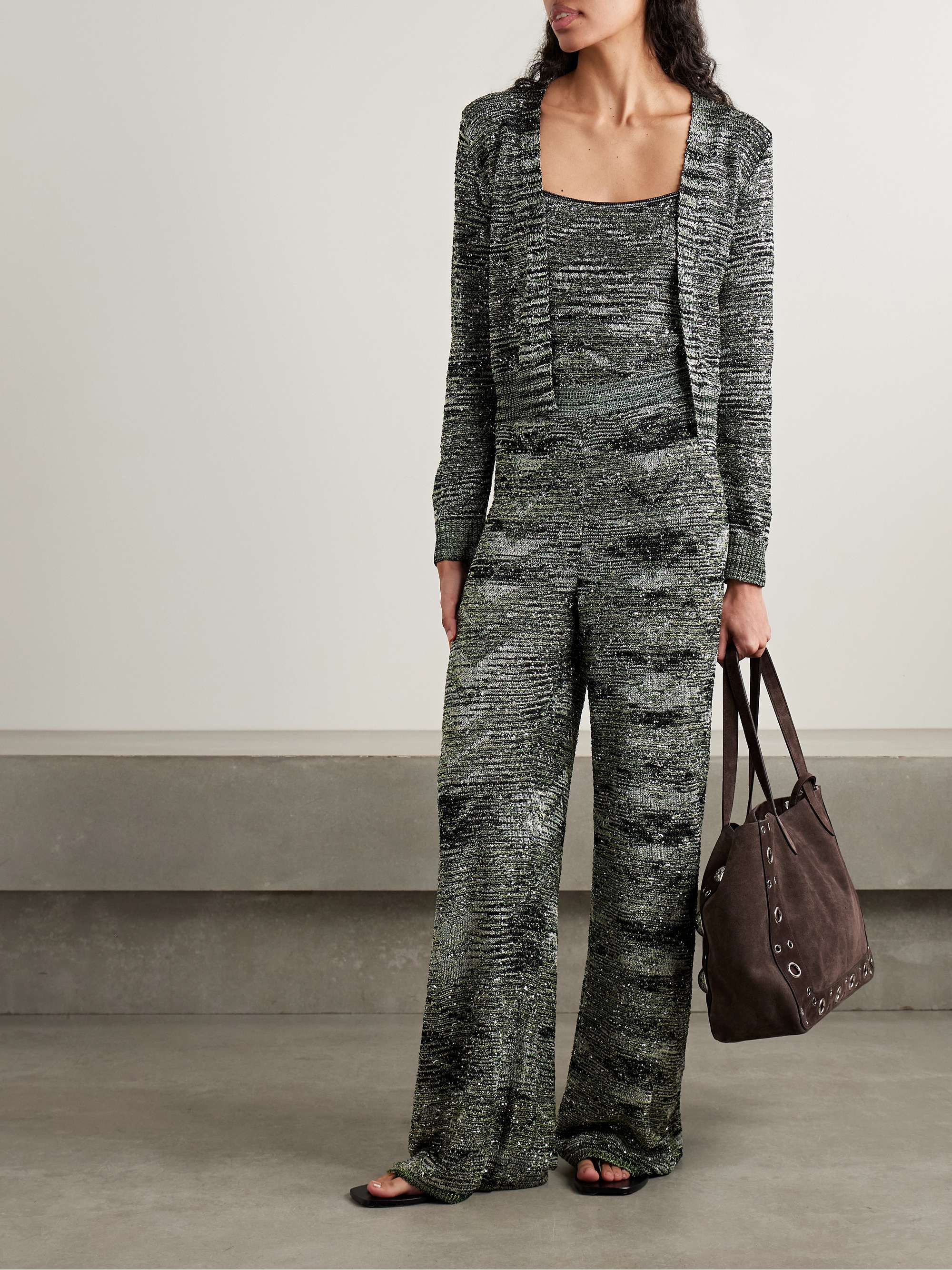 Cropped sequin-embellished crochet-knit cardigan view