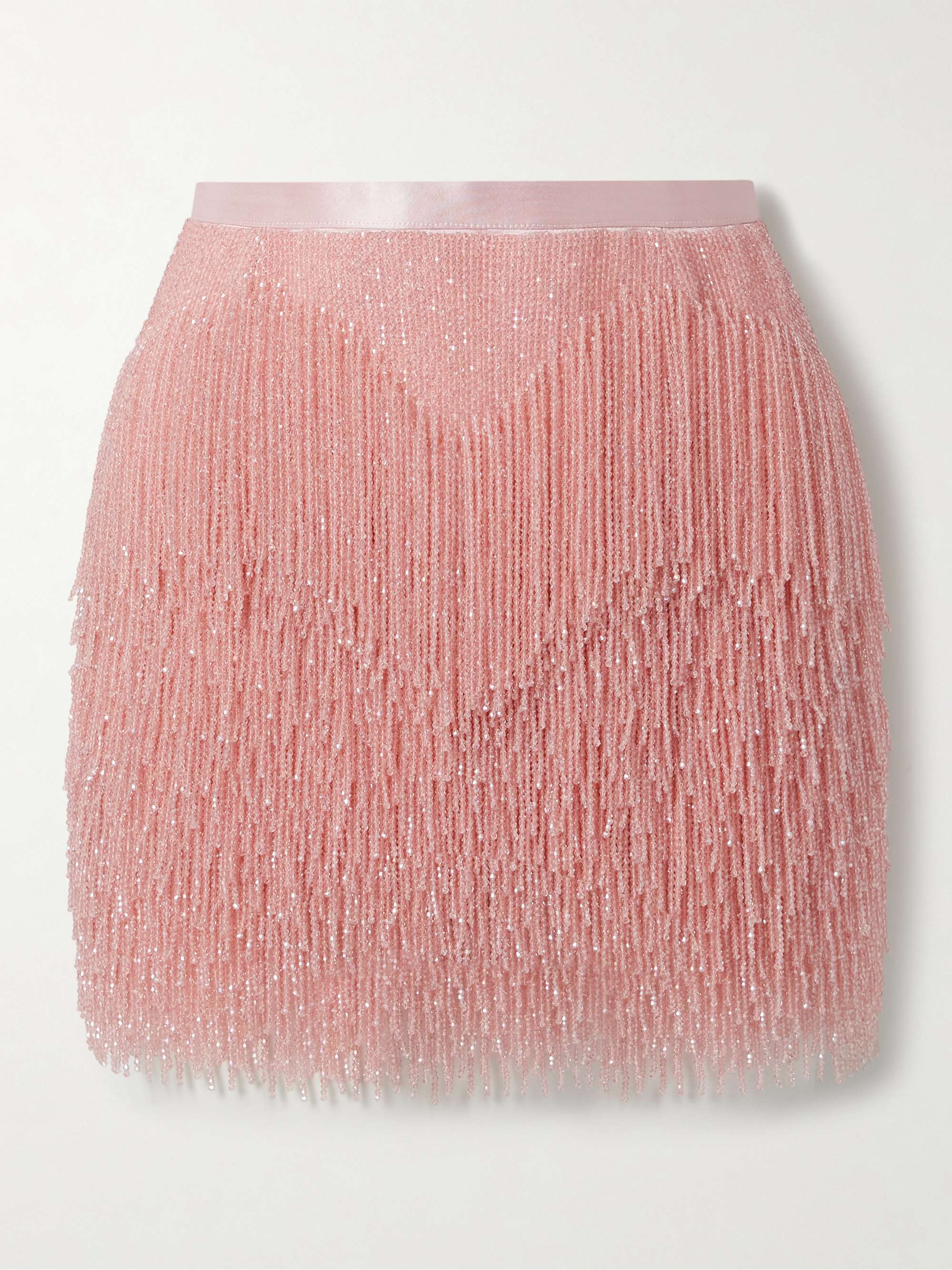 Fringed beaded silk-satin mini skirt view