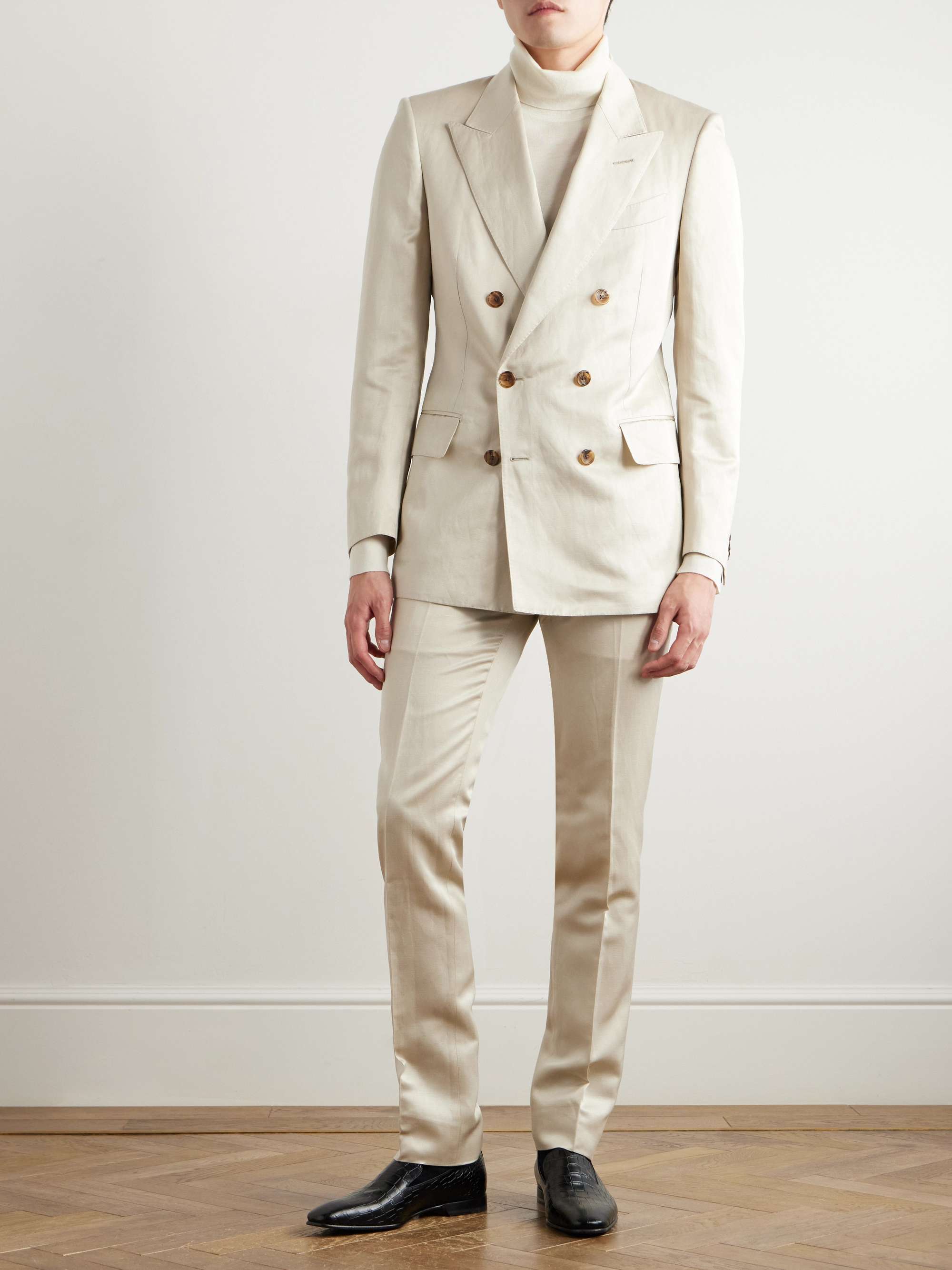Dyllan Double-Breasted Silk and Linen-Blend Twill Suit Jacket view