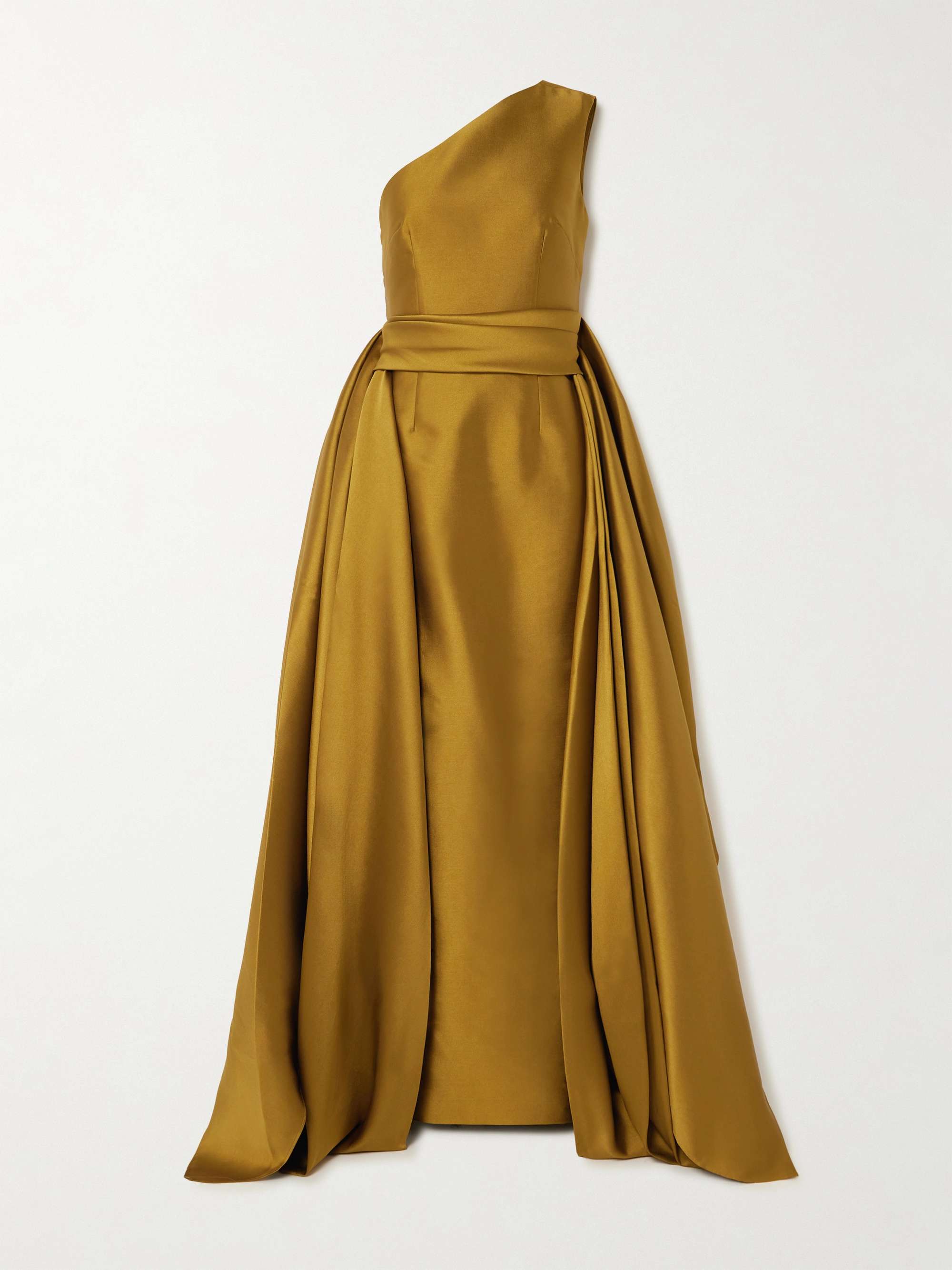 Charo one-shoulder draped satin-twill gown view