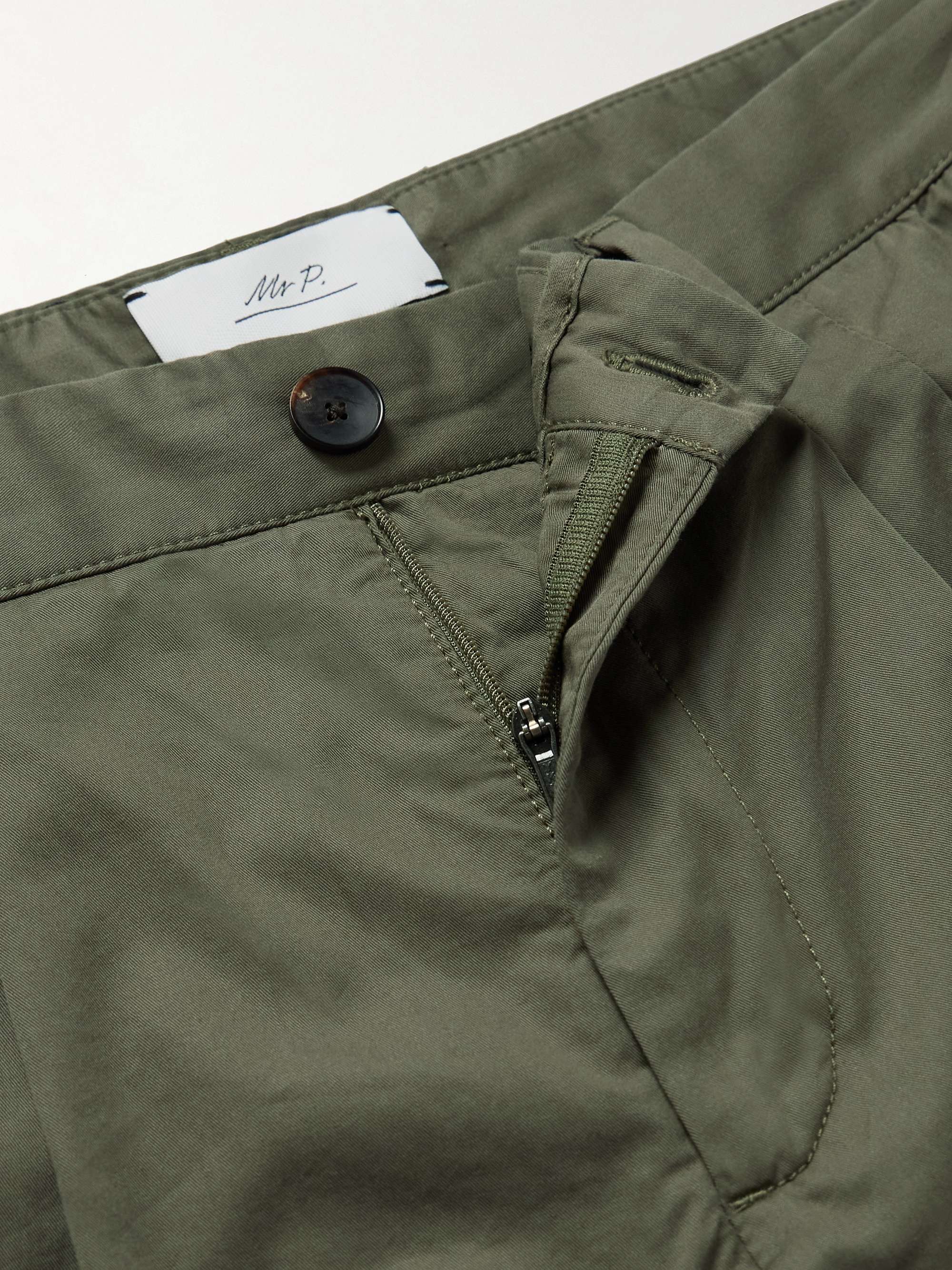 Straight-Leg Pleated Organic Cotton-Poplin Shorts view