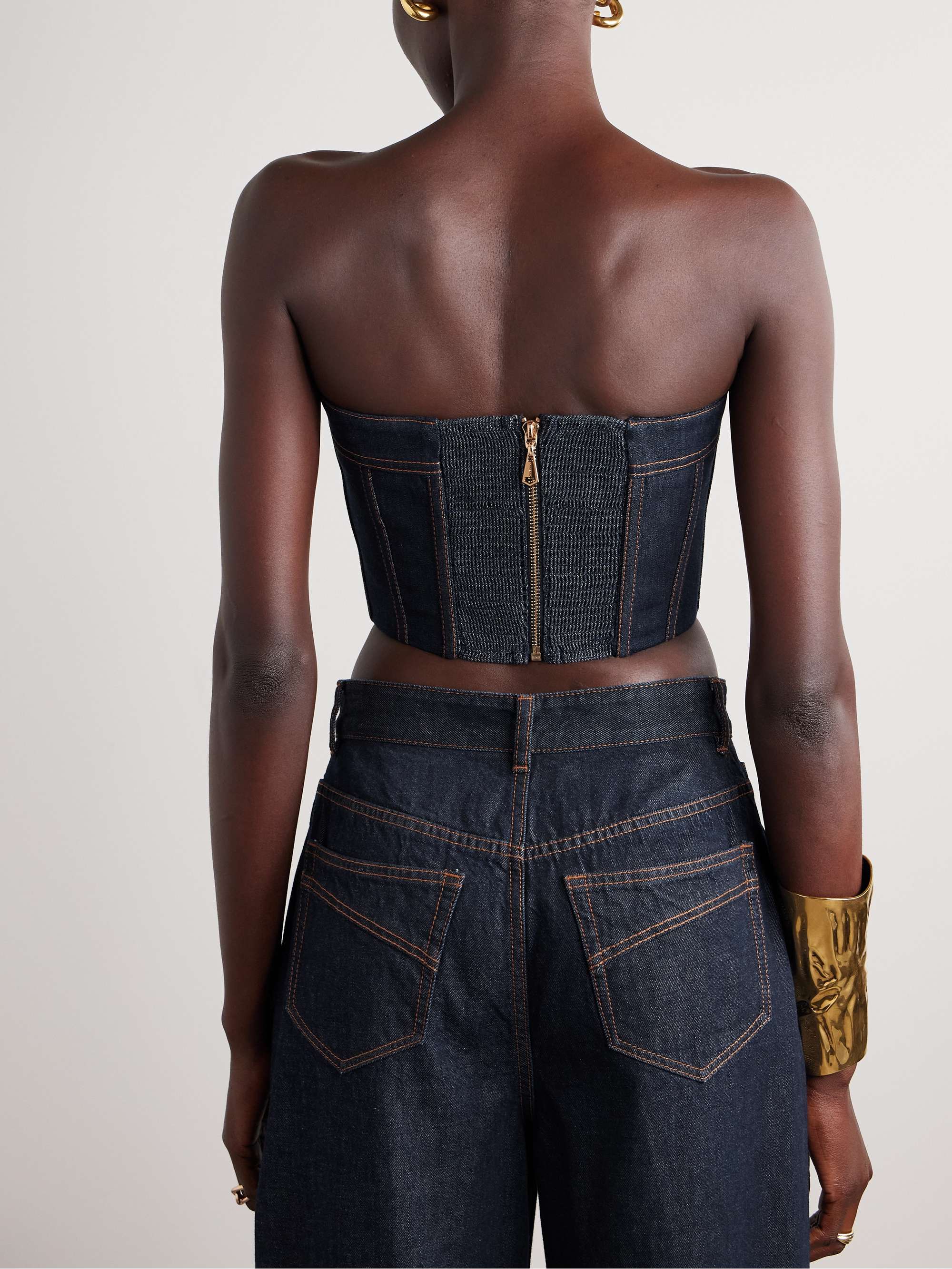 Crush cropped denim bustier top view