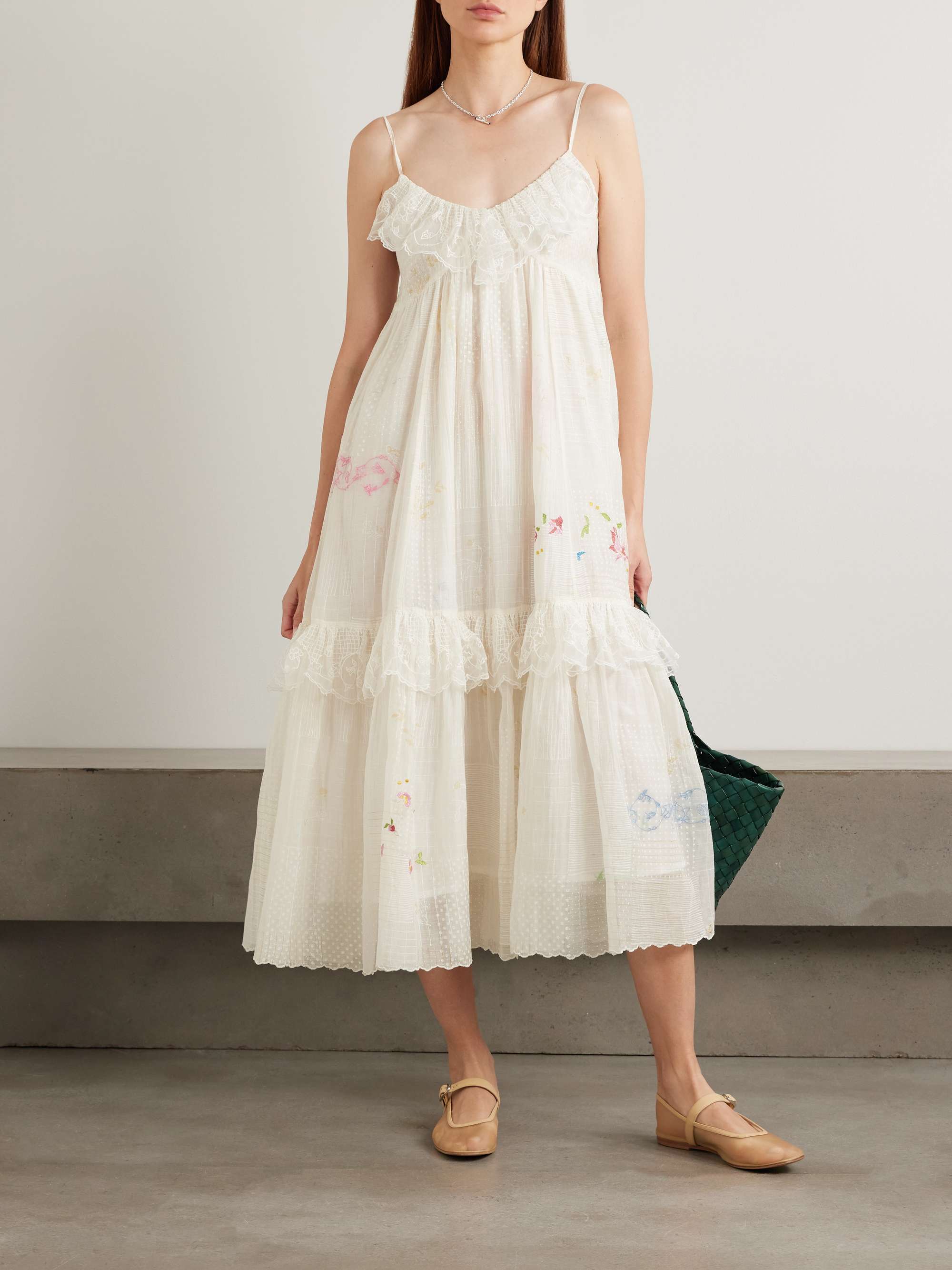Teek tiered ruffled embroidered cotton and silk-blend voile midi dress view