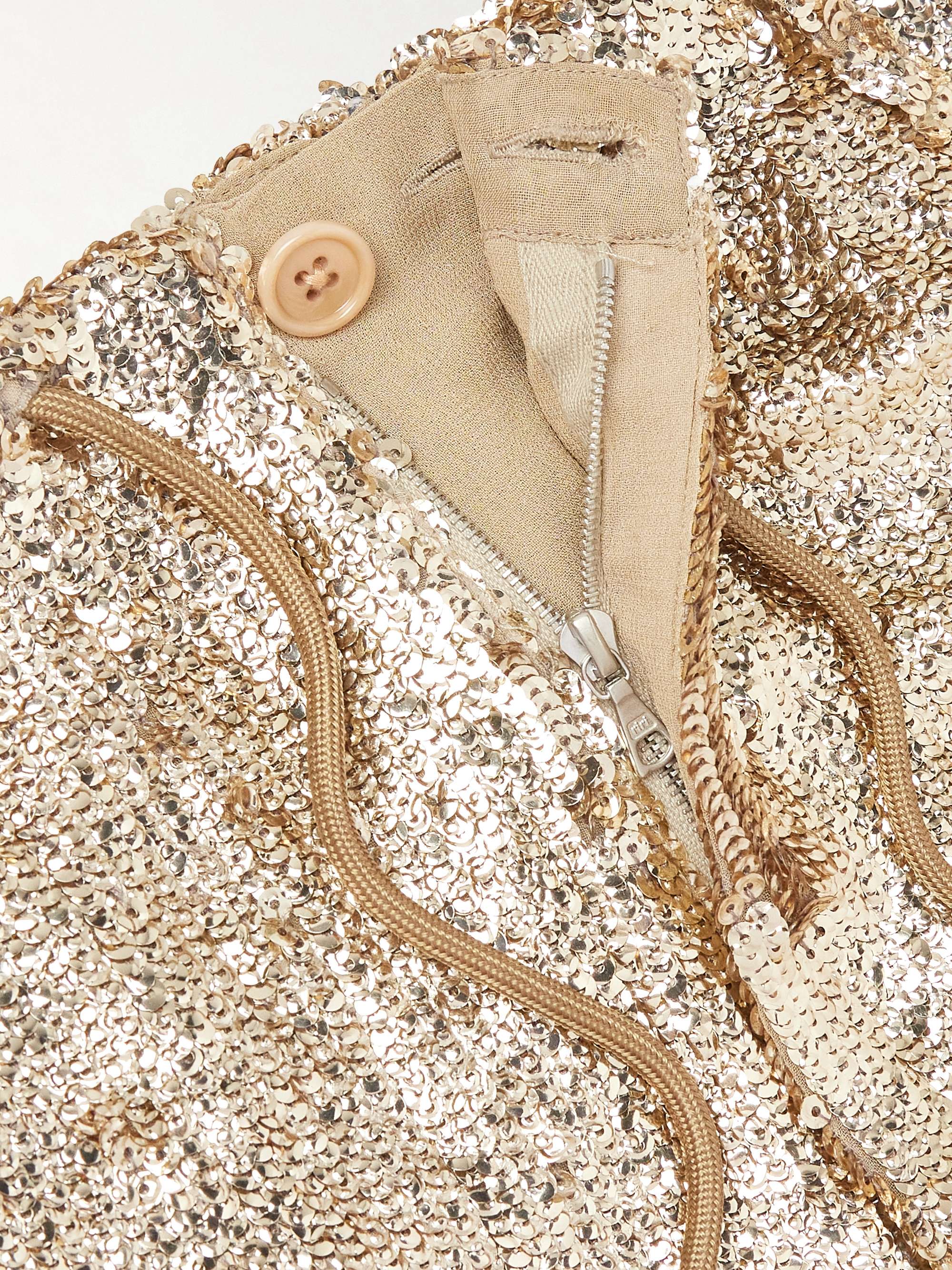 Wide-Leg Sequinned Crepe Drawstring Trousers view