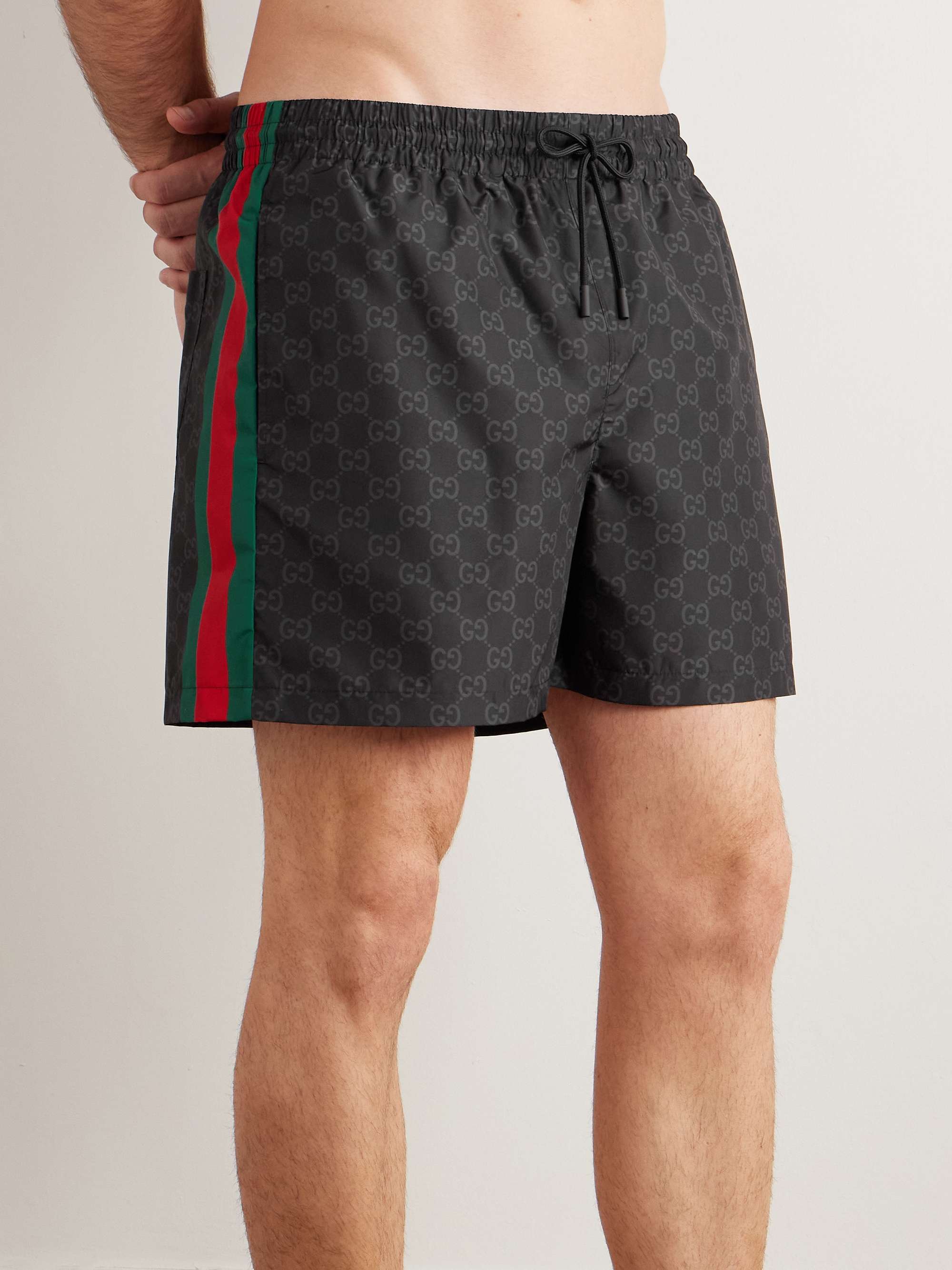 Straight-Leg Mid-Length Logo-Print Striped Swim Shorts view