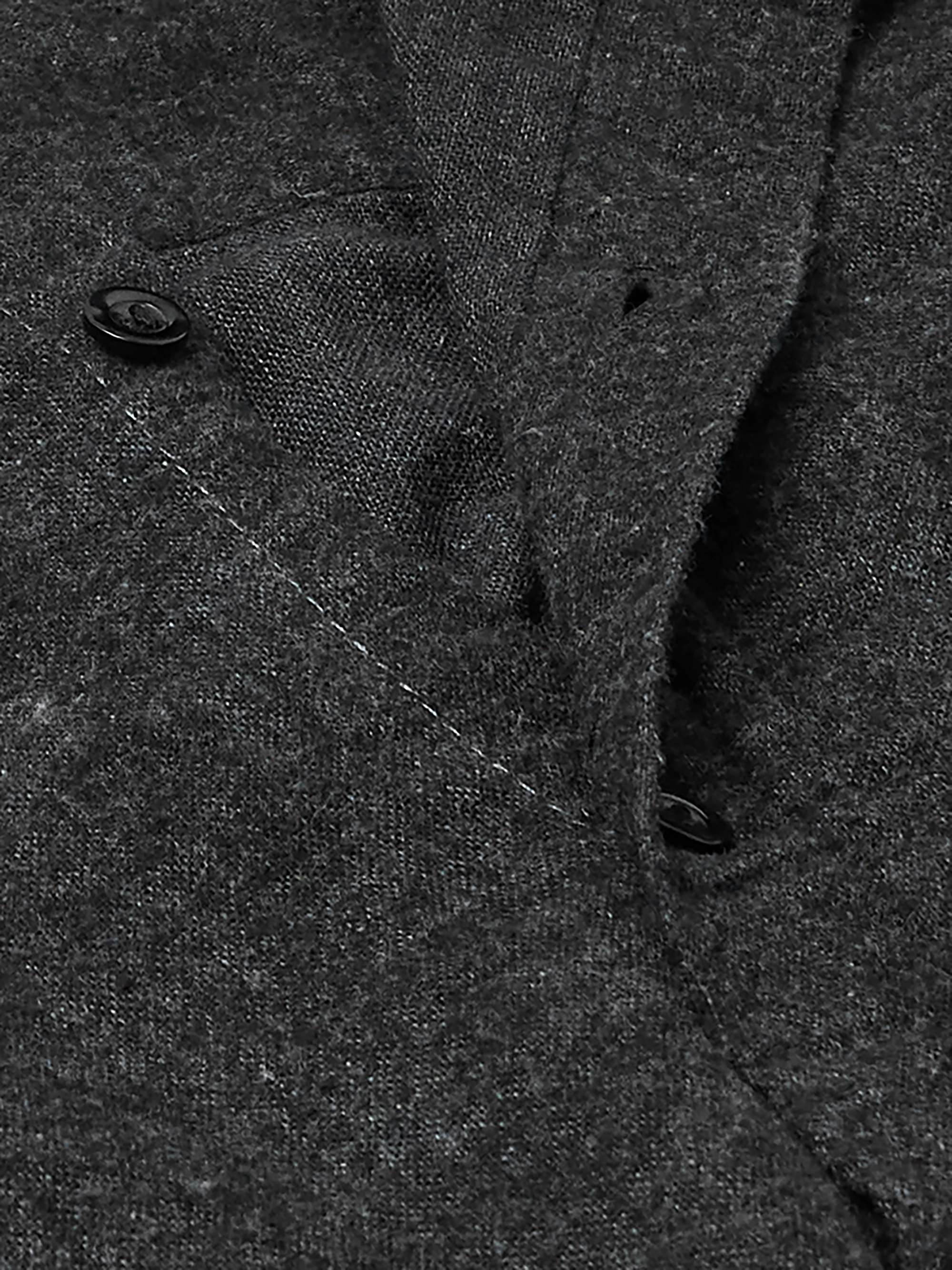 Suede-Trimmed Panelled Brushed-Cotton Overshirt view