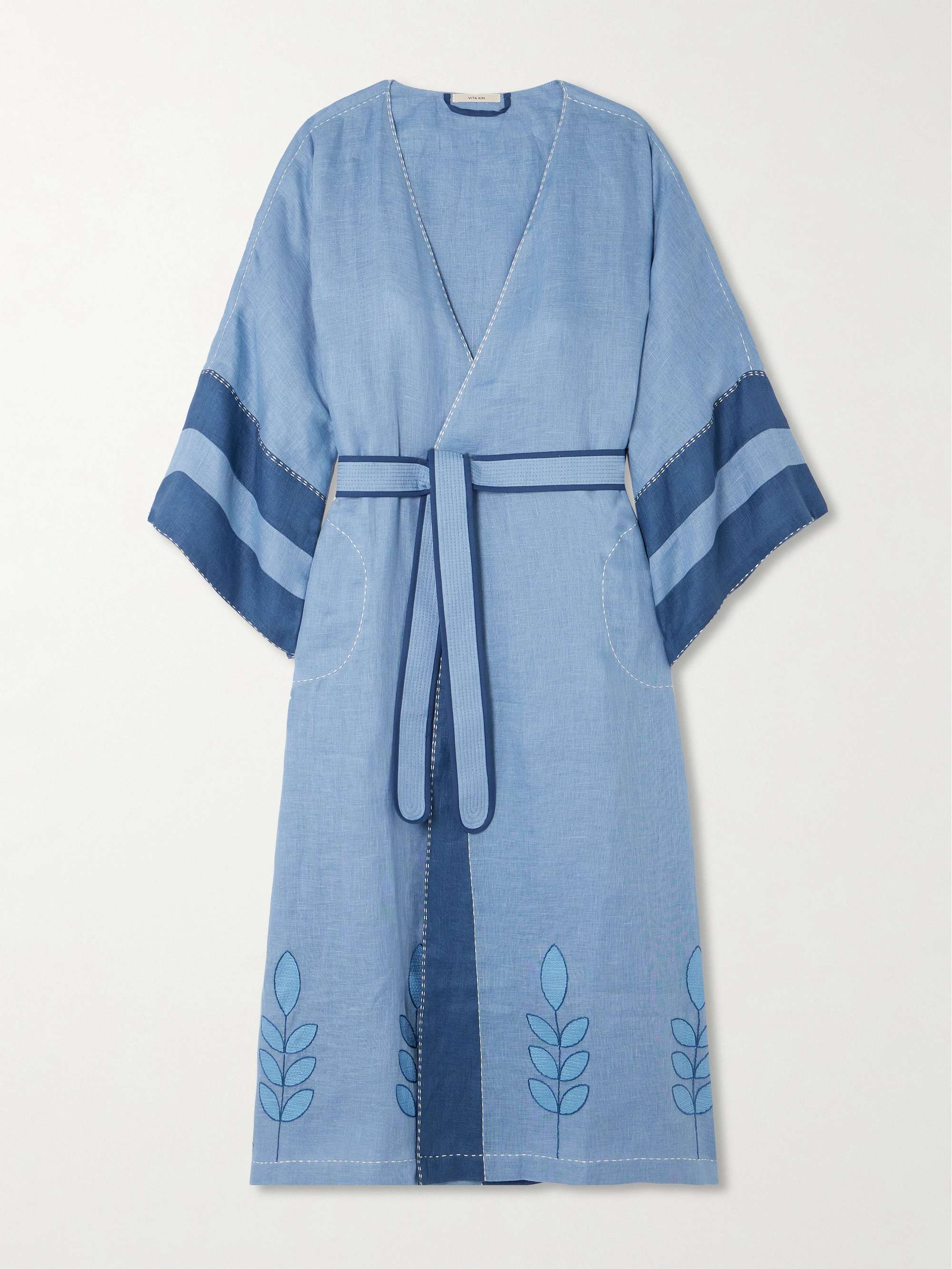Nara embroidered striped linen midi dress view