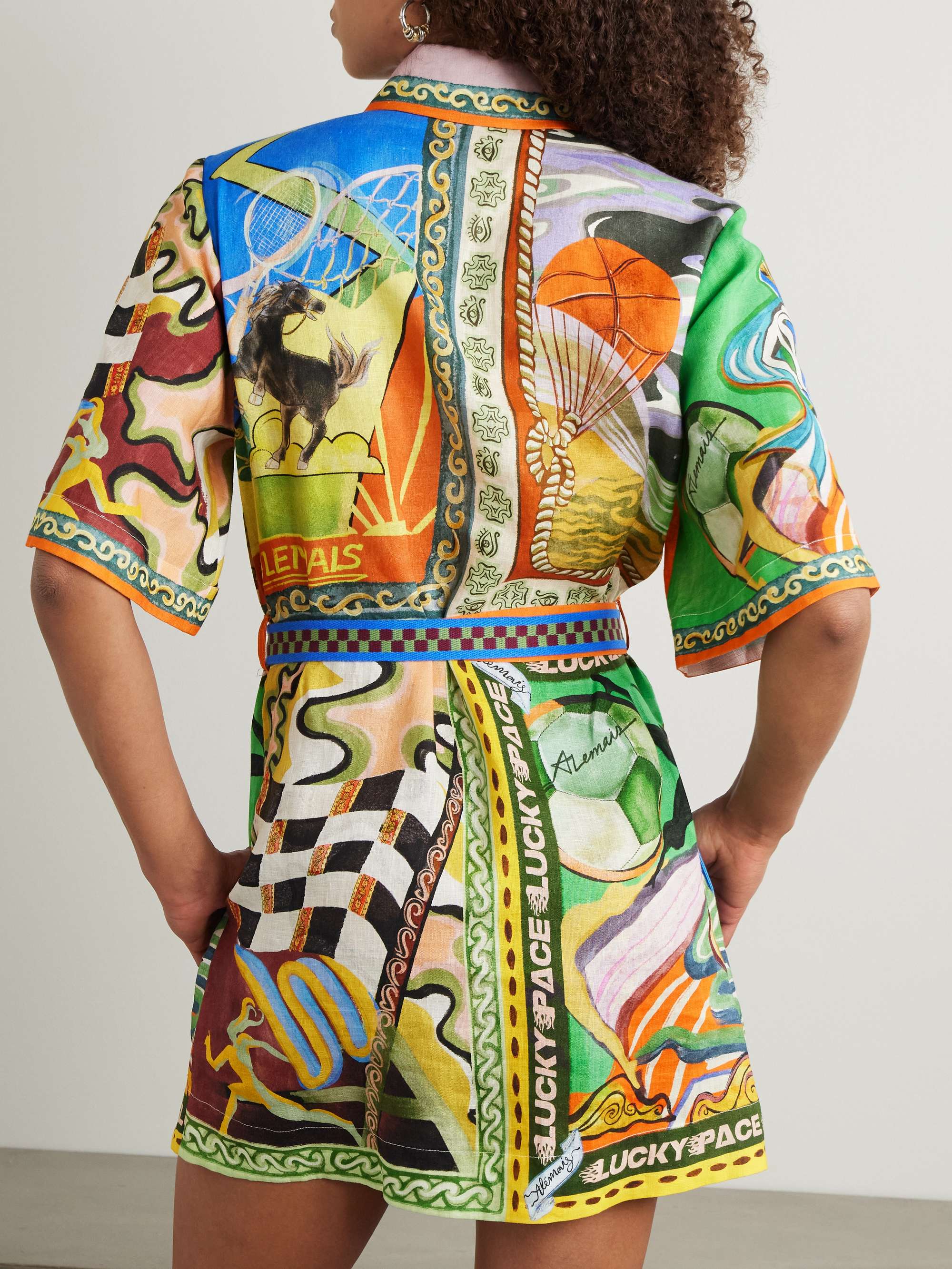 Lucky Pace belted printed linen-gauze mini shirt dress view