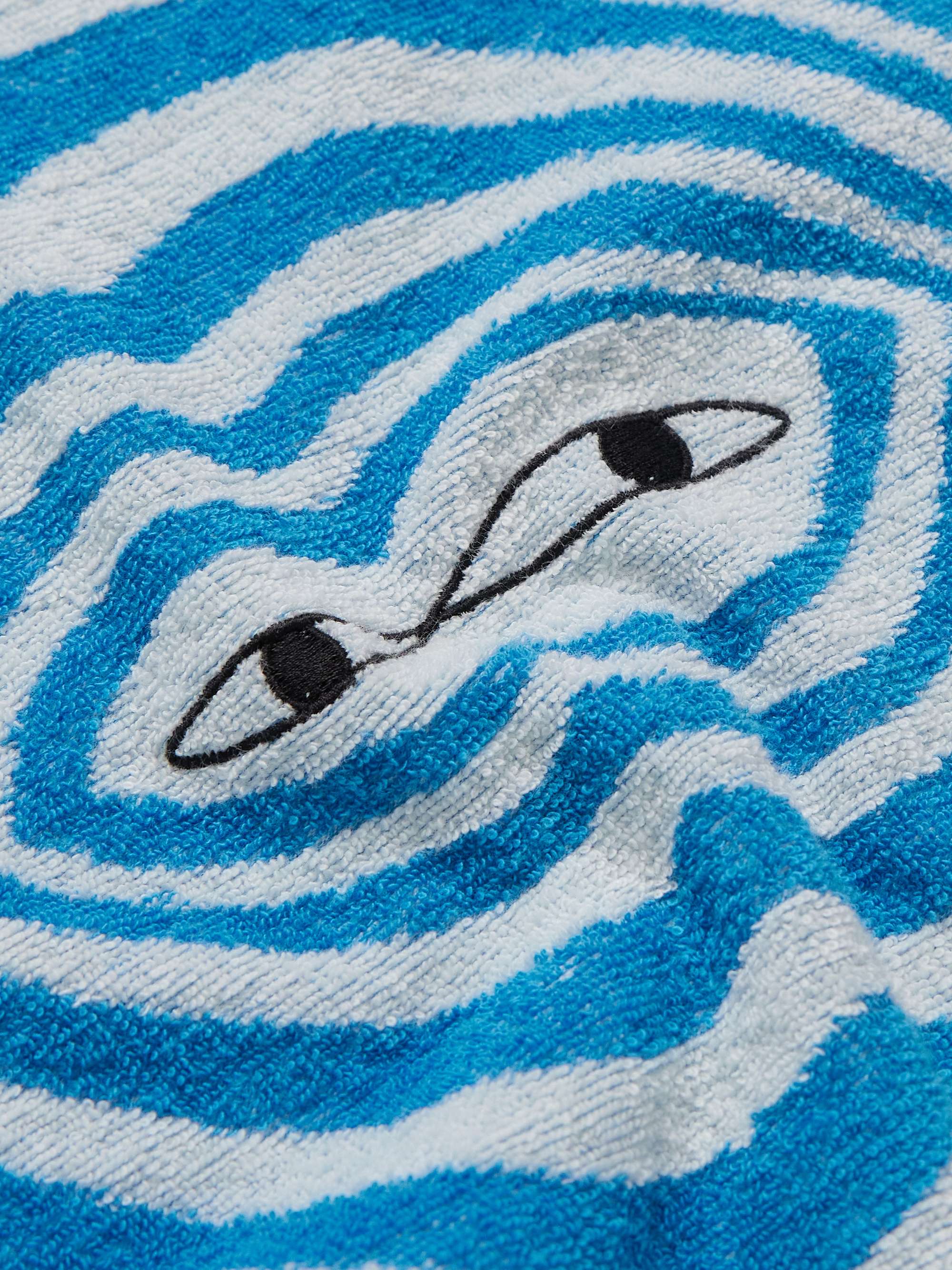 Camp-Collar Embroidered Striped Organic Cotton-Terry Shirt view