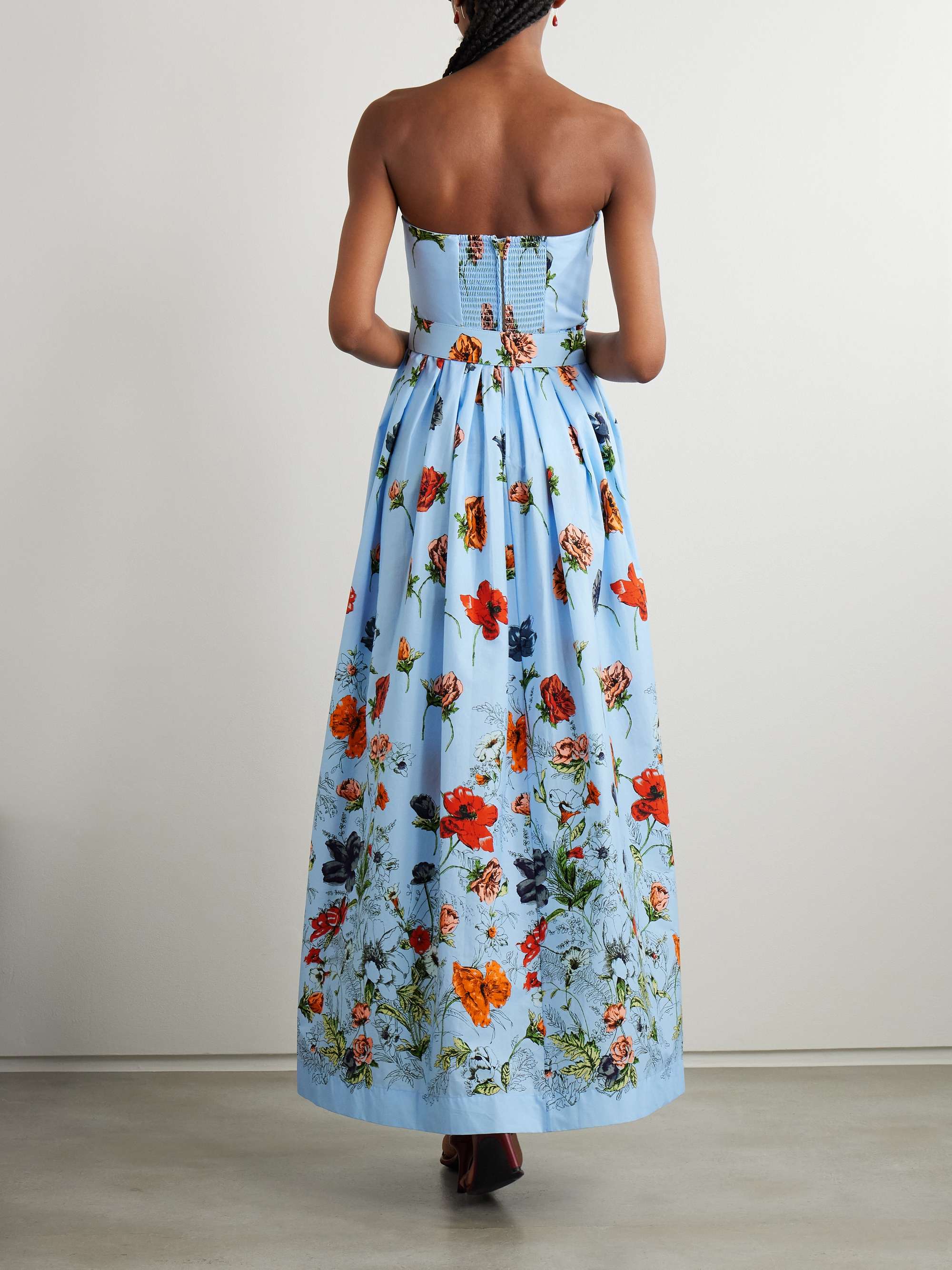 Greenfield belted strapless smocked floral-print cotton-poplin maxi dress view