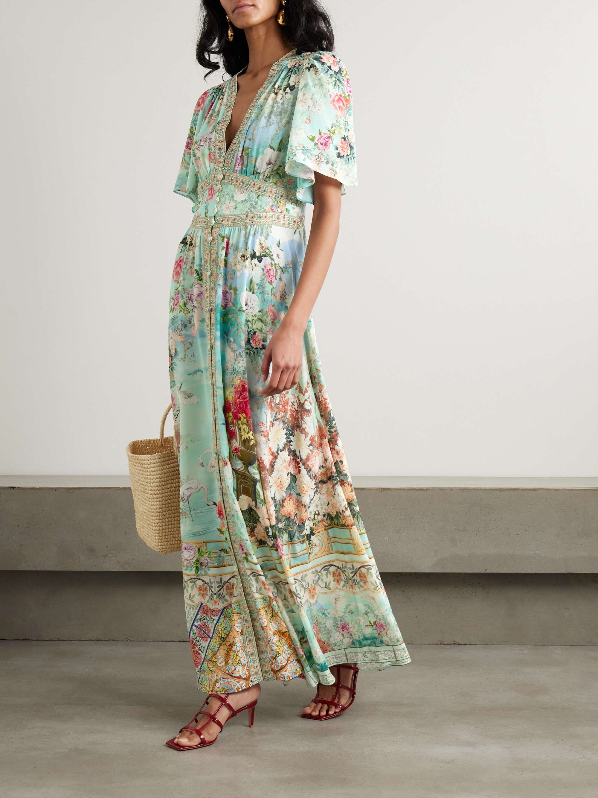 The Jewellery Museum embellished shirred printed silk-crepe maxi dress view