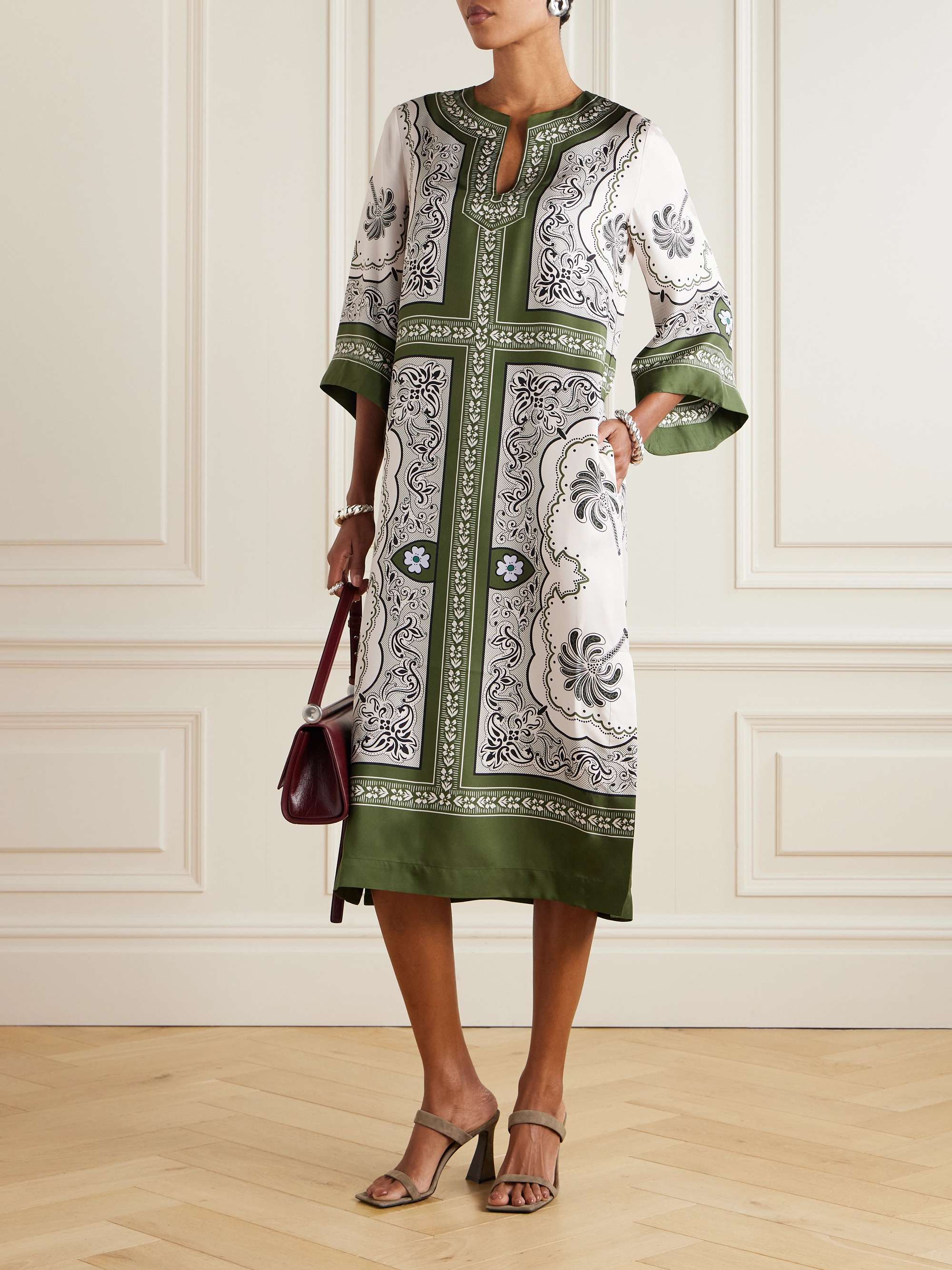 Printed silk-satin twill kaftan view
