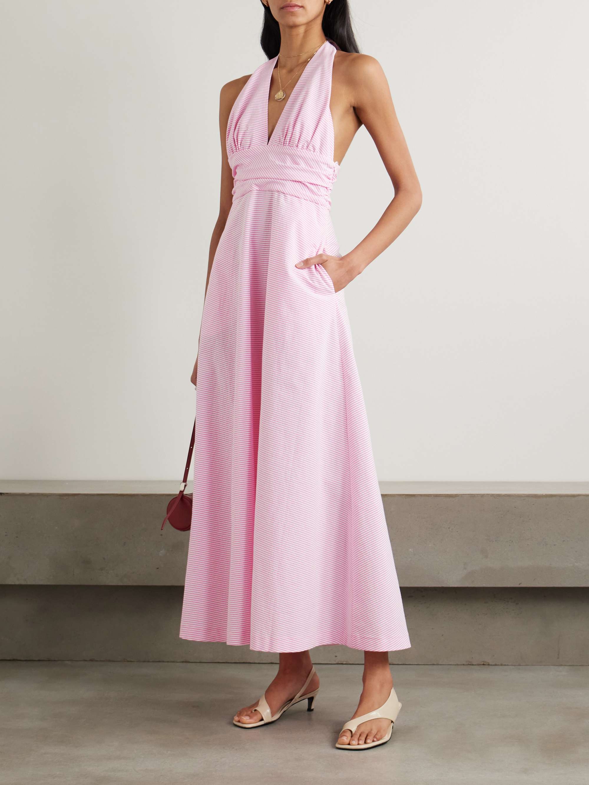 Marilyn striped cotton halterneck maxi dress view