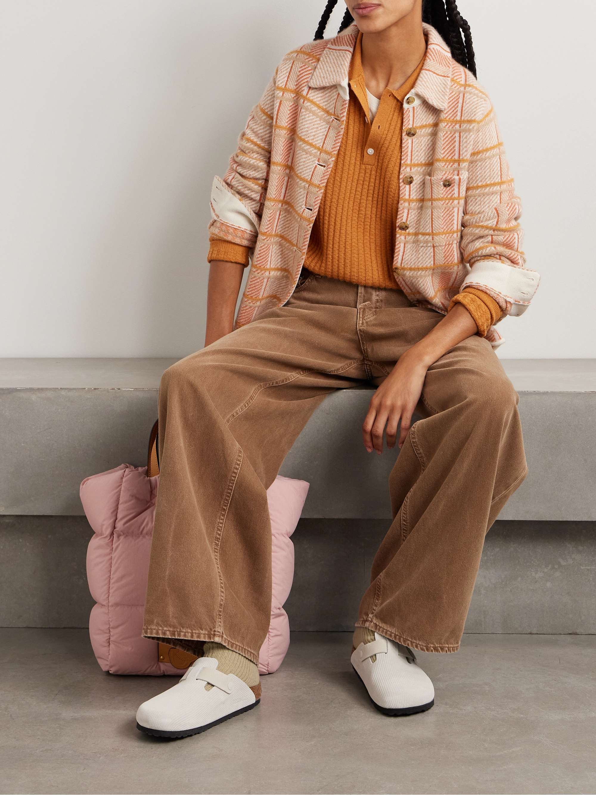 Ribbed waffle-knit cashmere polo sweater view