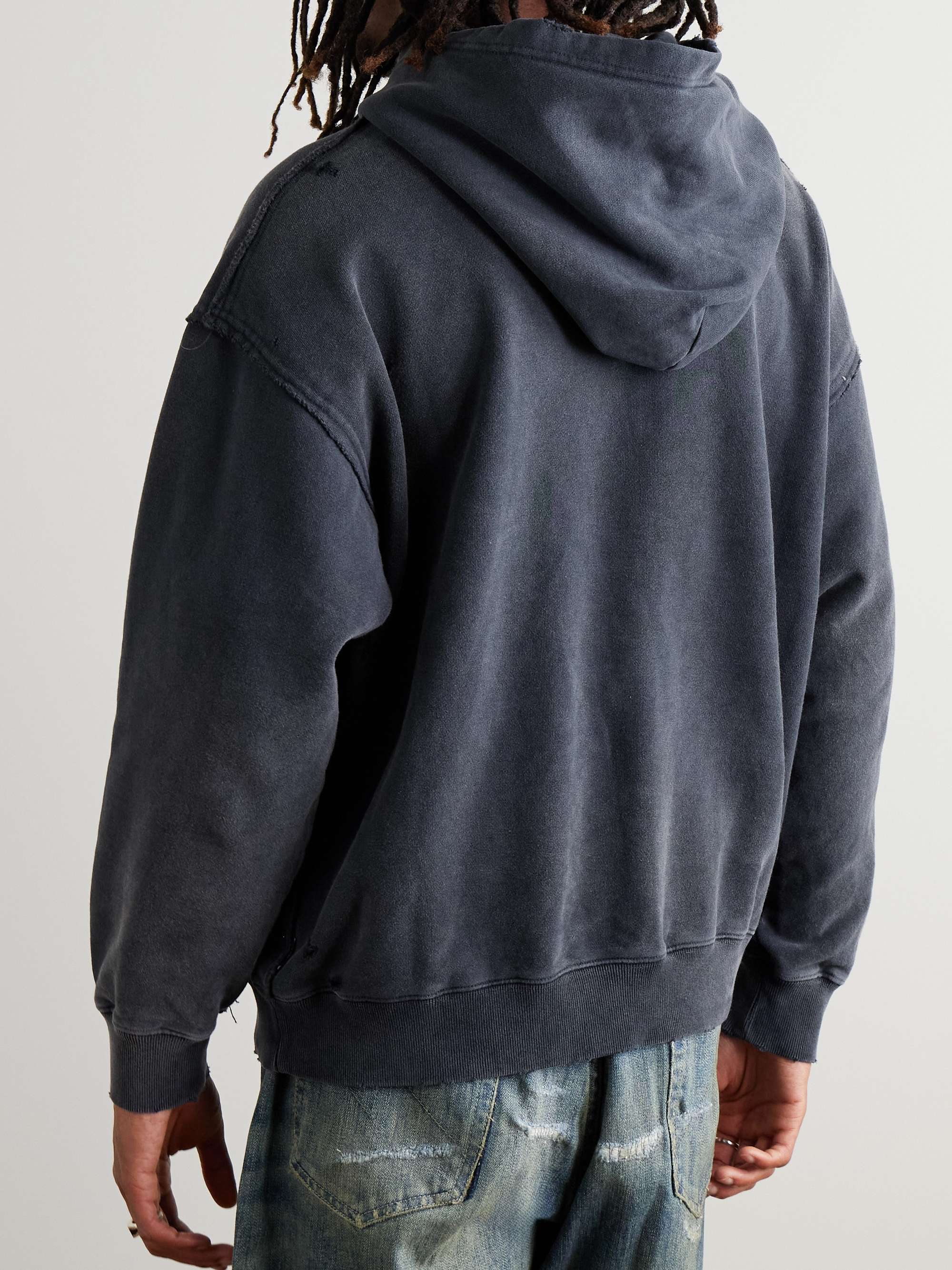 Savage Logo-Print Distressed Cotton-Jersey Hoodie view