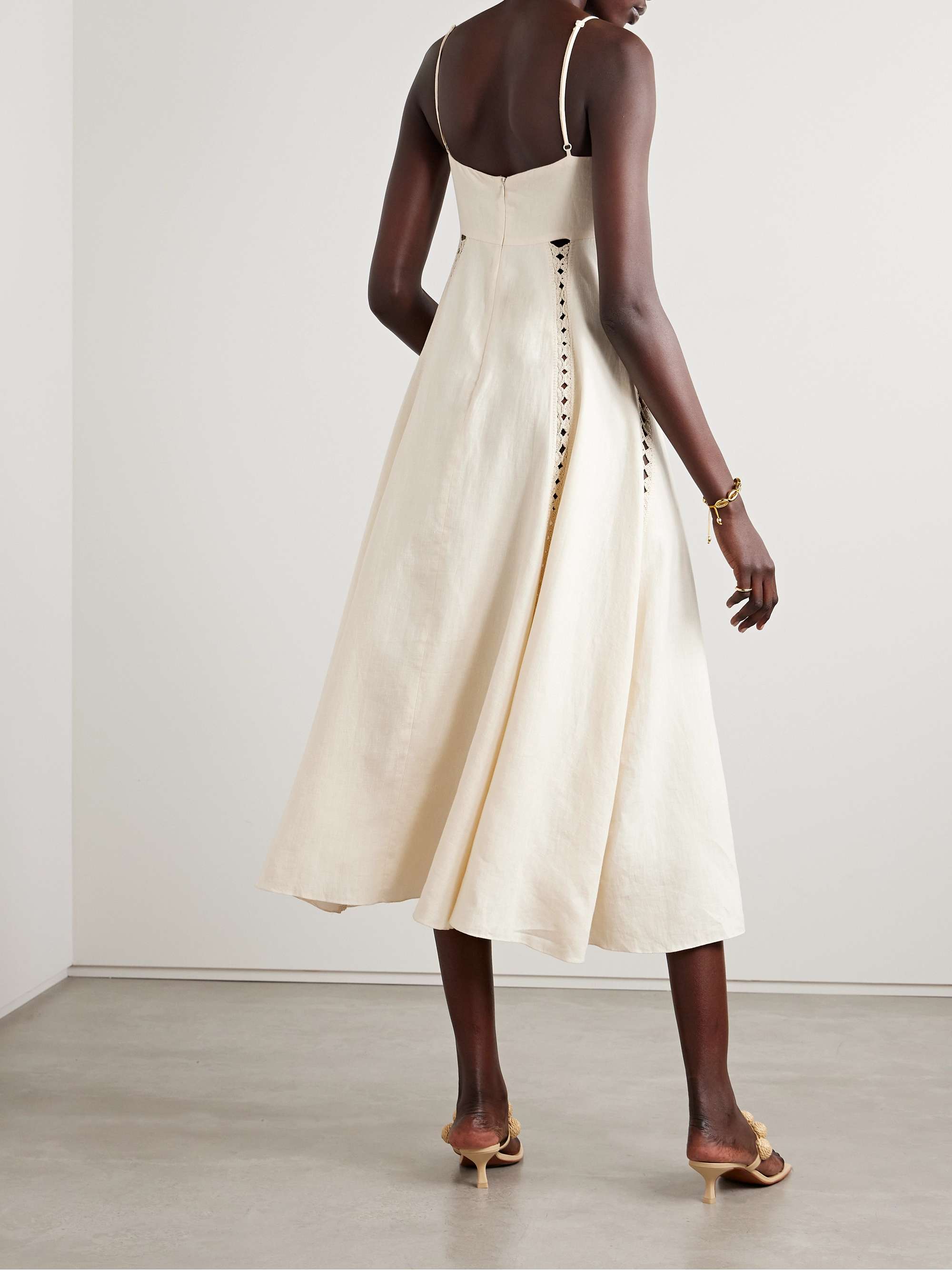Catamaran Ventures crochet-trimmed embroidered linen midi dress view
